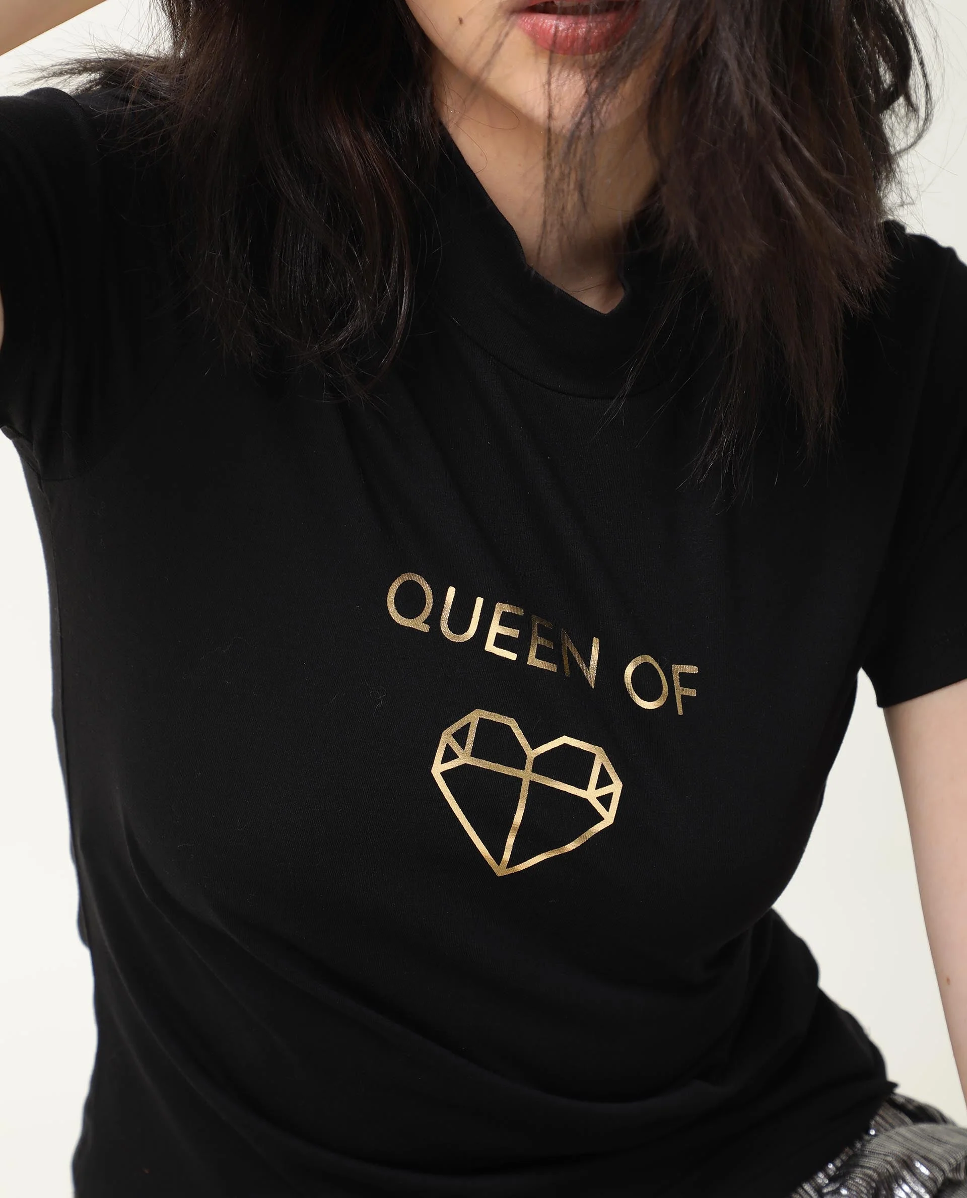 Rareism Women's Queenie Black Polyester Blend Crew Neck Graphic Print Regular Fit T-Shirt - Image 4