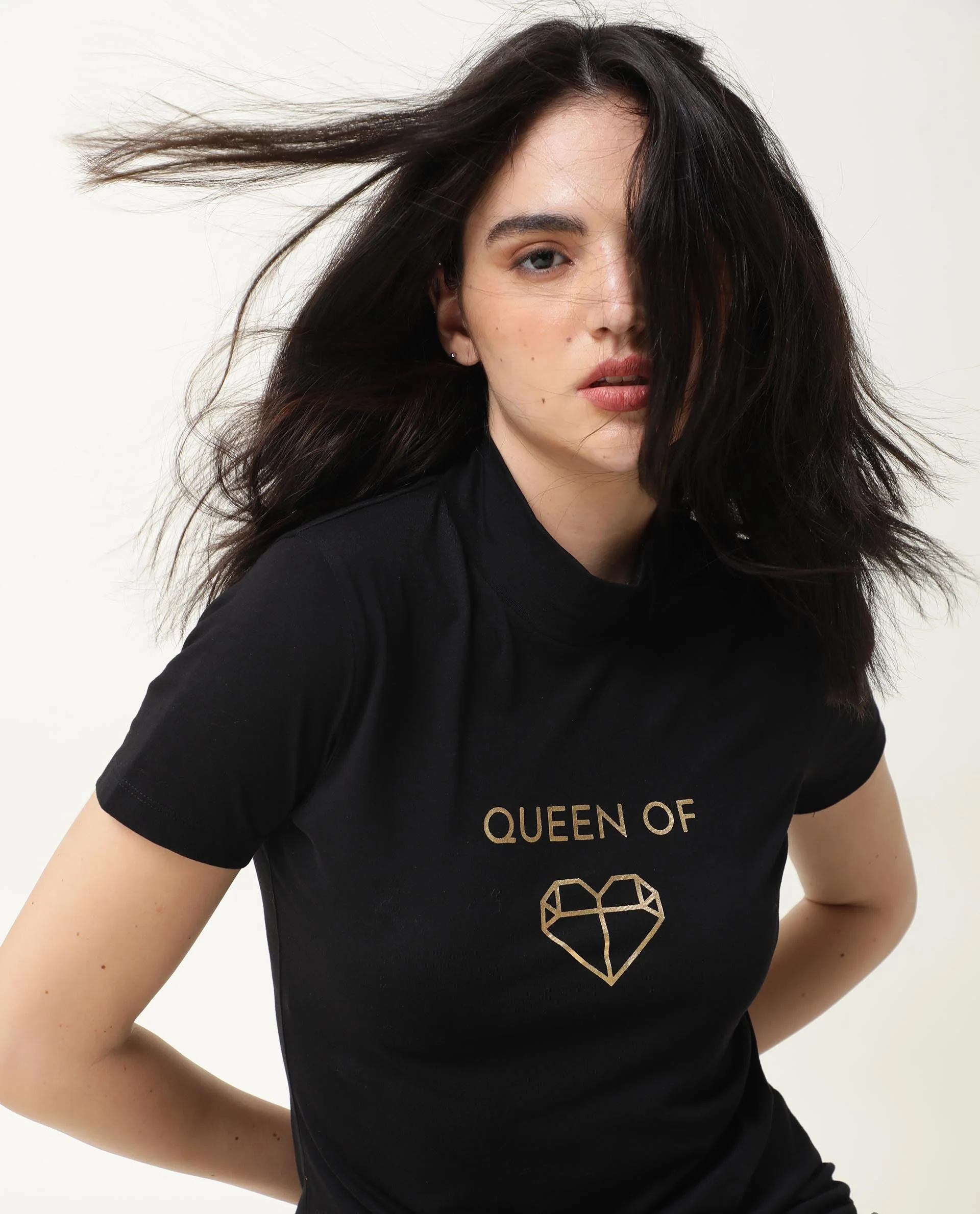 Rareism Women's Queenie Black Polyester Blend Crew Neck Graphic Print Regular Fit T-Shirt - Image 6