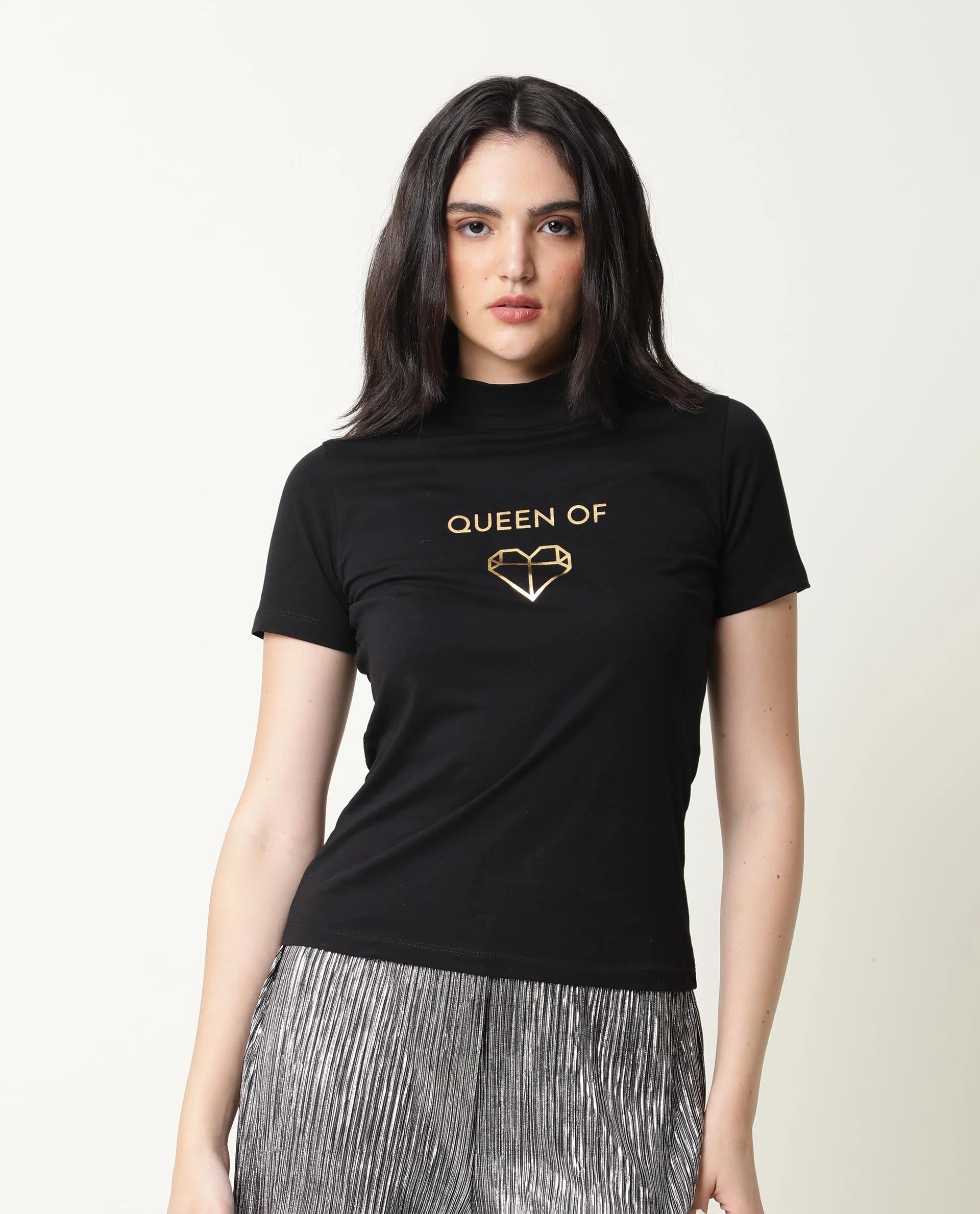 Rareism Women's Queenie Black Polyester Blend Crew Neck Graphic Print Regular Fit T-Shirt - Image 7