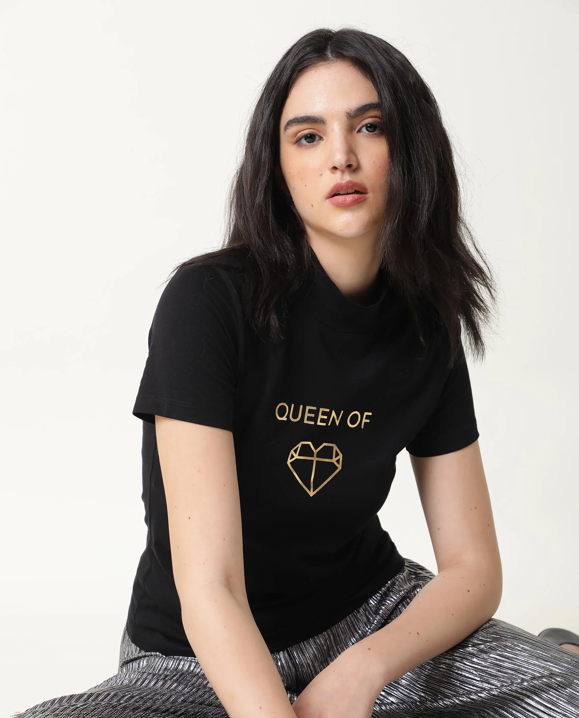Rareism Women's Queenie Black Polyester Blend Crew Neck Graphic Print Regular Fit T-Shirt - Image 8