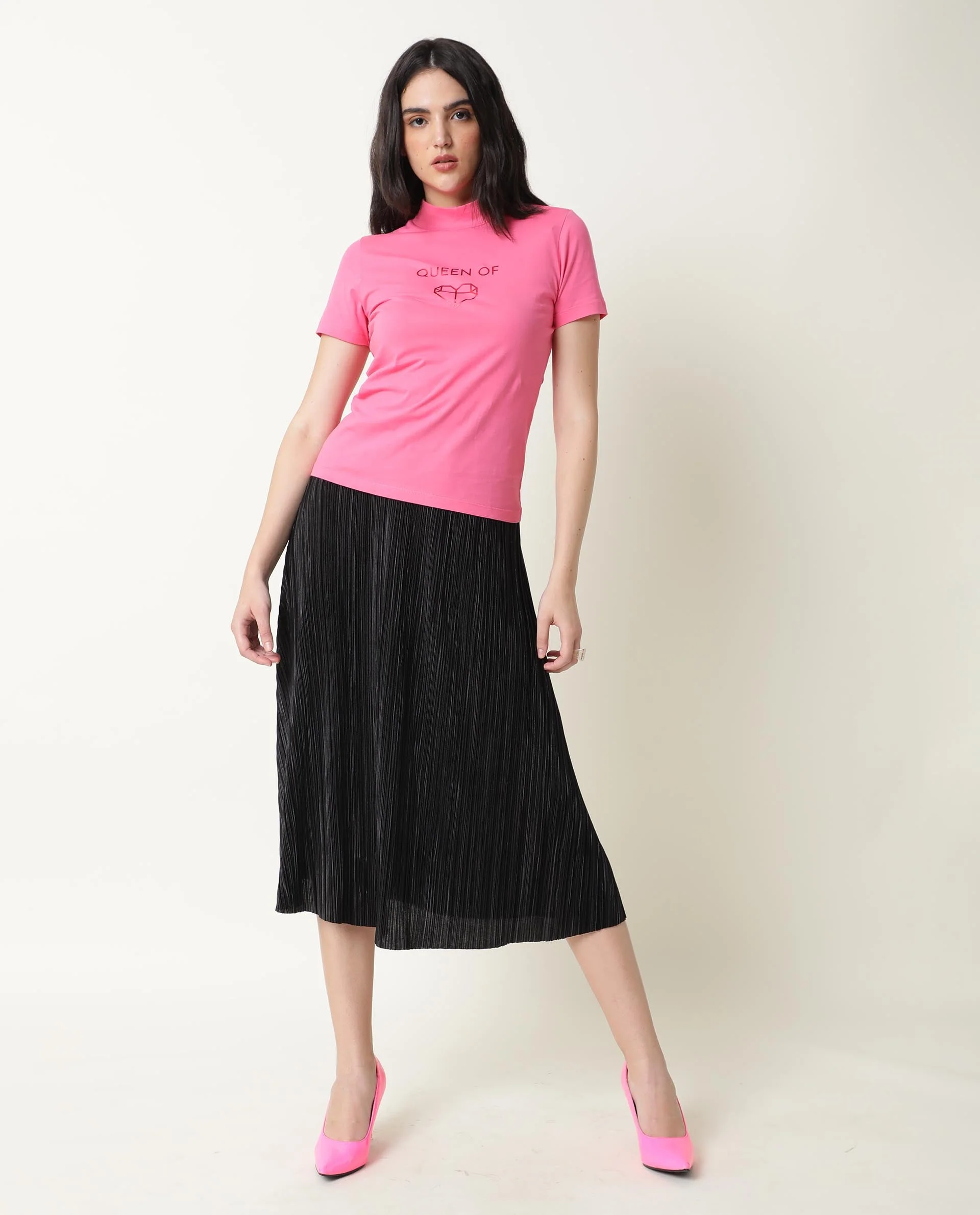 Rareism Women's Queenie Pink Polyester Blend Crew Neck Graphic Print Regular Fit T-Shirt - Image 12