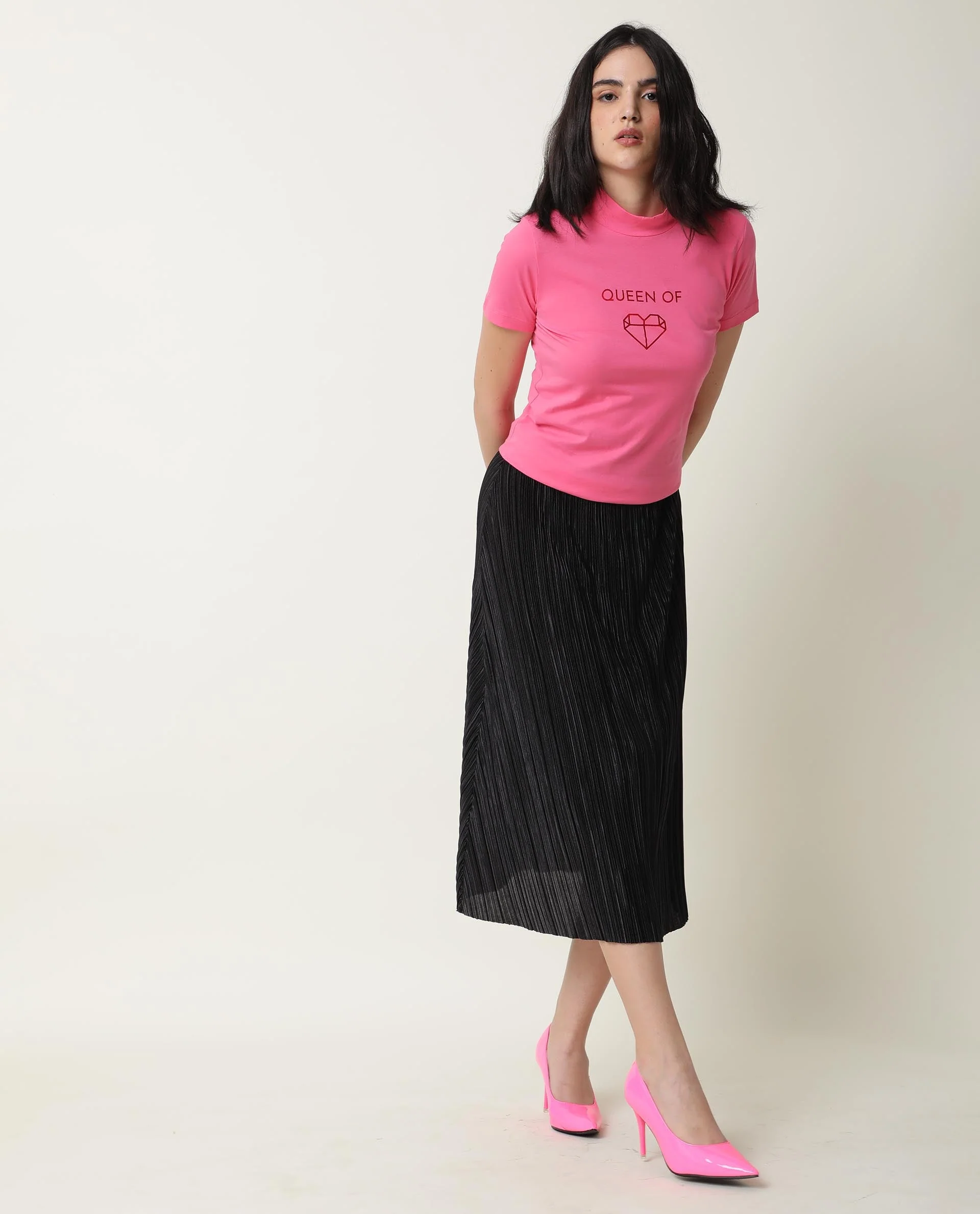 Rareism Women's Queenie Pink Polyester Blend Crew Neck Graphic Print Regular Fit T-Shirt - Image 2