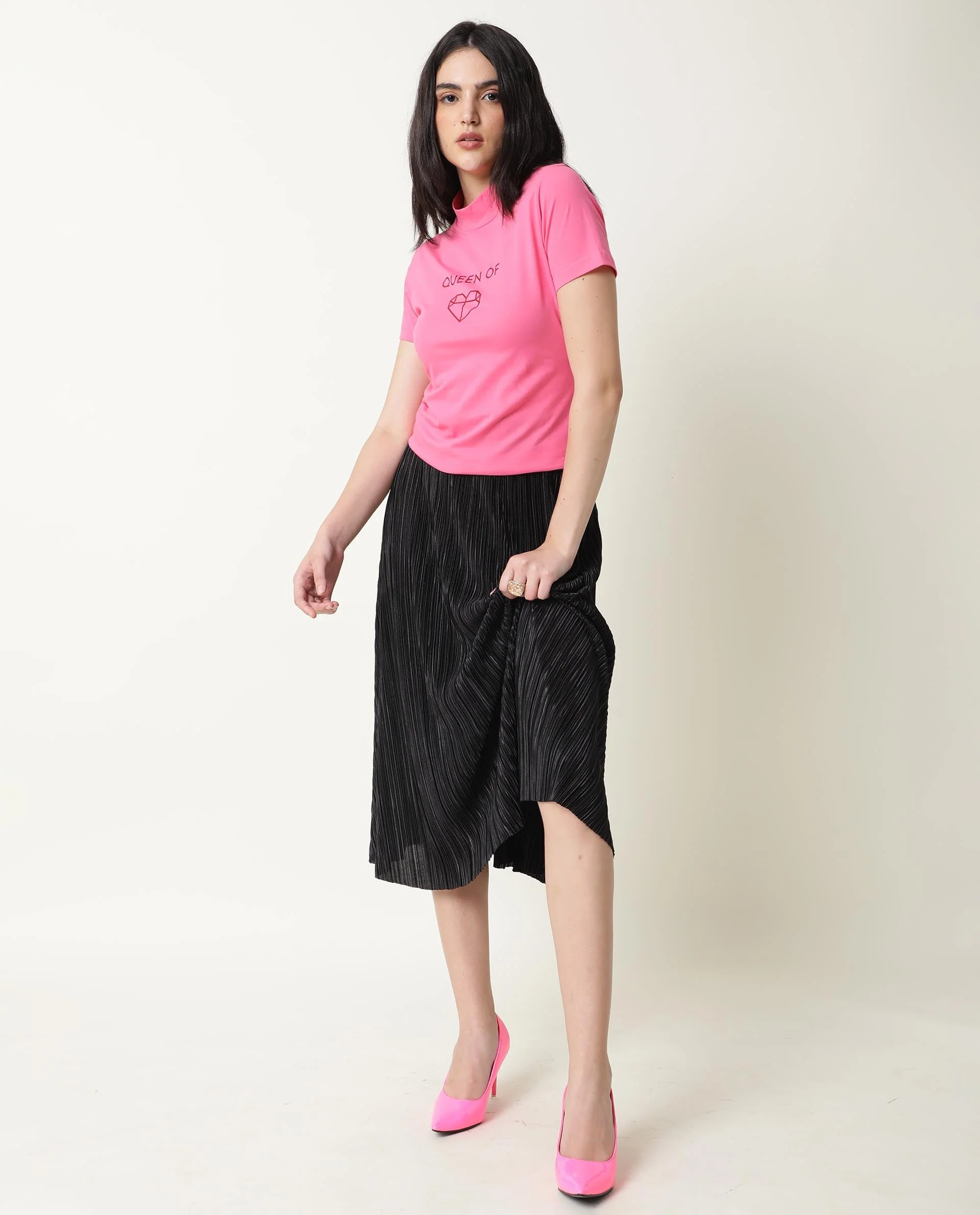 Rareism Women's Queenie Pink Polyester Blend Crew Neck Graphic Print Regular Fit T-Shirt - Image 6