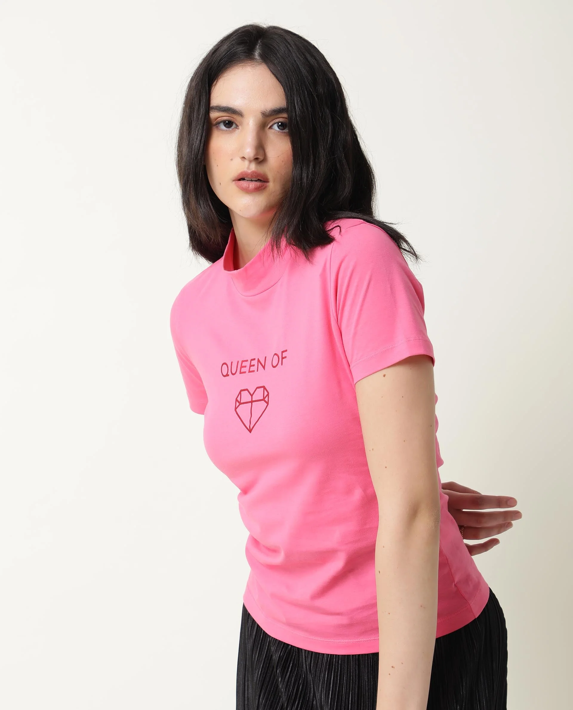 Rareism Women's Queenie Pink Polyester Blend Crew Neck Graphic Print Regular Fit T-Shirt - Image 9