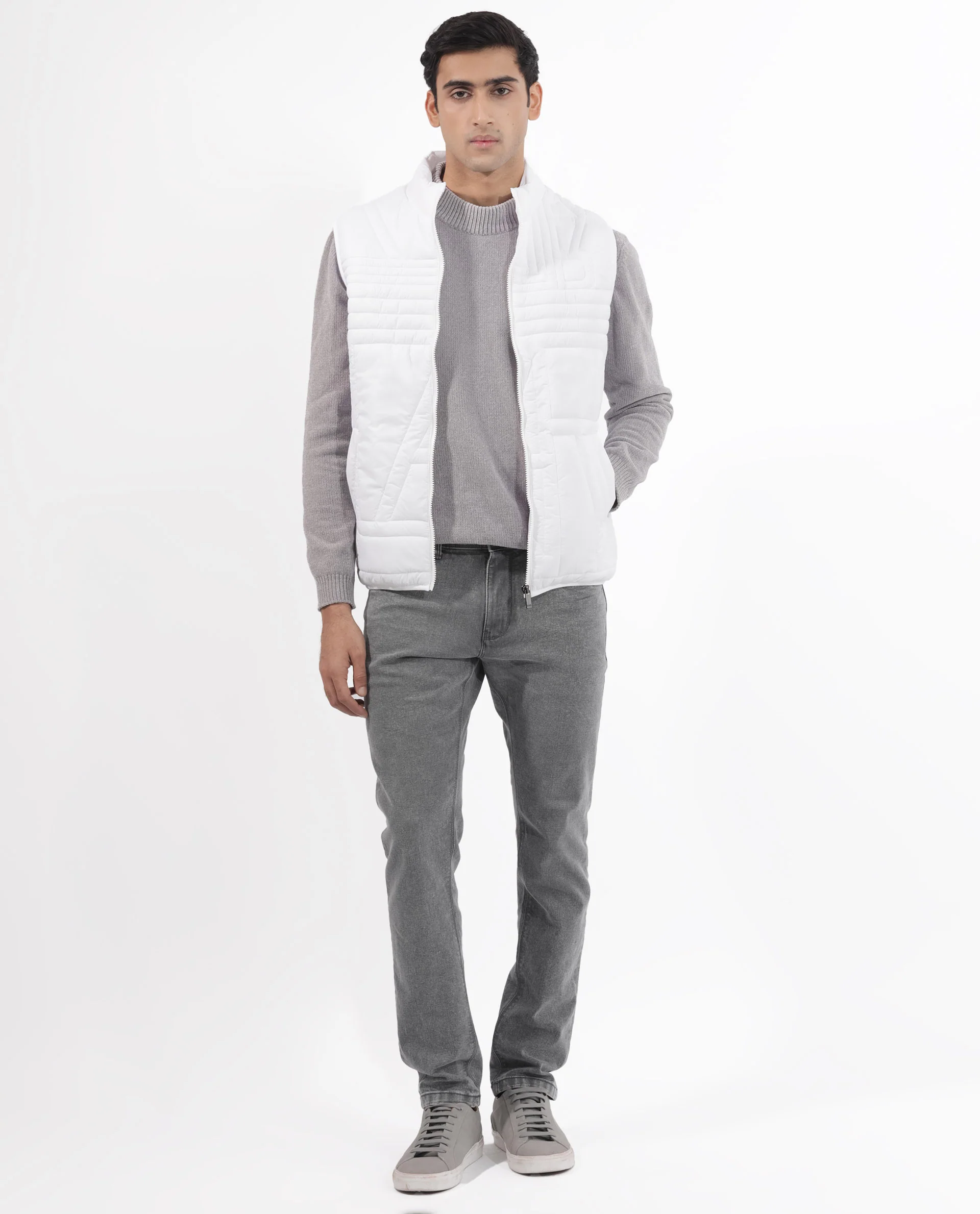 Rare Rabbit Men's Queltex White Nylon Plain Regular Fit Sleeveless High Neck Jacket - Image 3