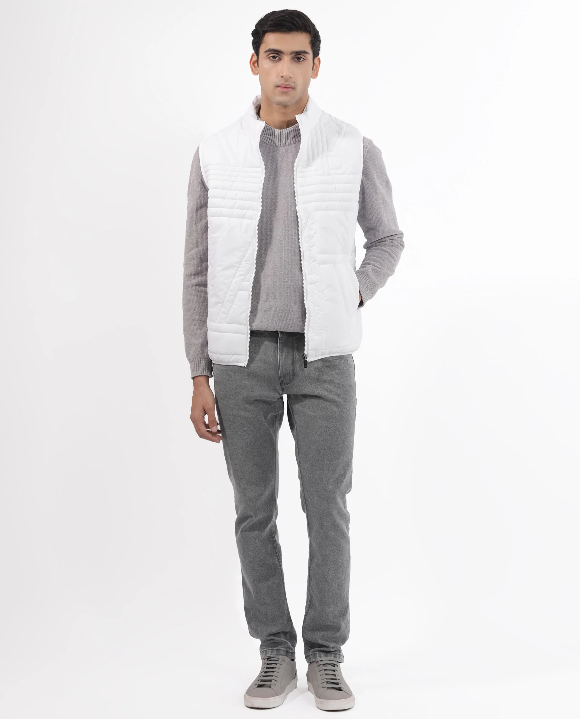 Rare Rabbit Men's Queltex White Nylon Plain Regular Fit Sleeveless High Neck Jacket - Image 4