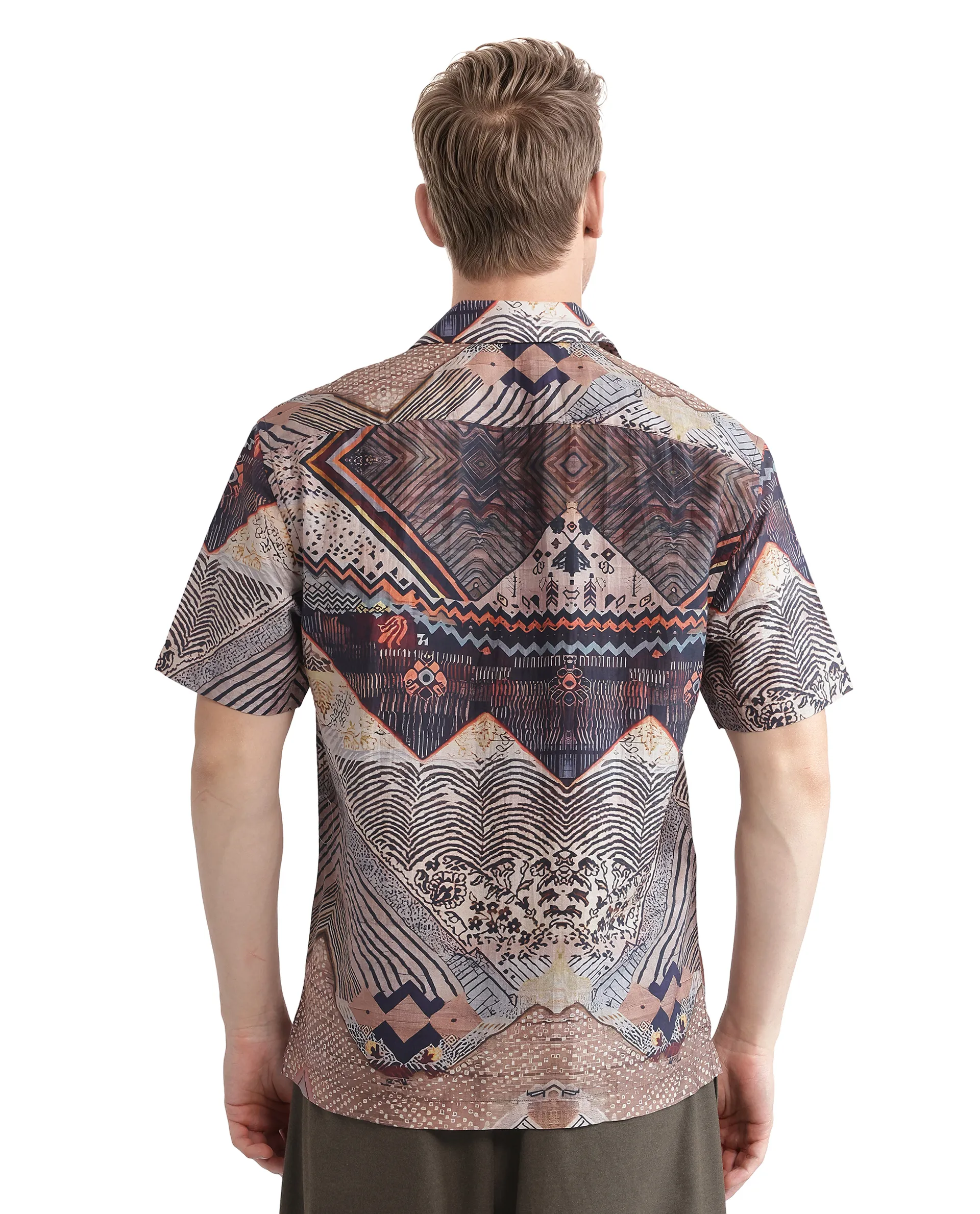 Rare Rabbit Men's Quem Dark Brown Viscose Blend Abstract Print Boxy Fit Half Sleeve Cuban Collar Shirt - Image 6