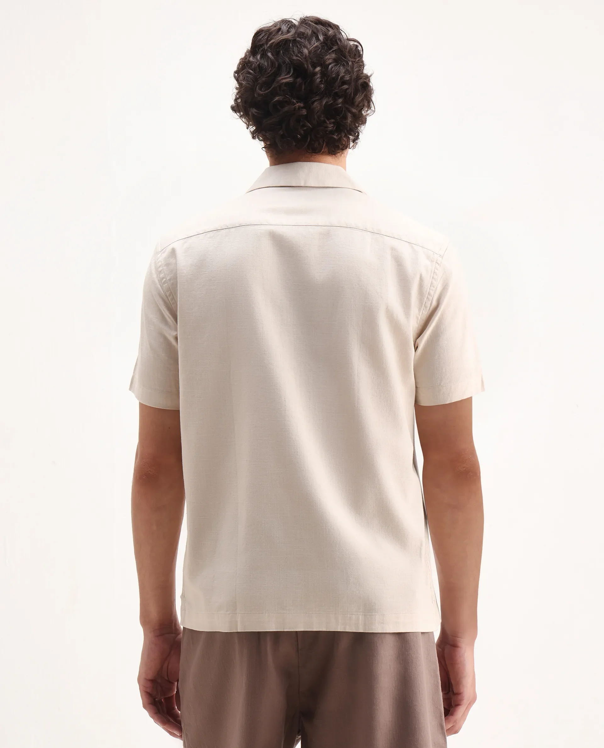Rare Rabbit Men's Quentin Beige Embroidered Relaxed Fit Half Sleeve Cuban Collar Shirt - Image 5
