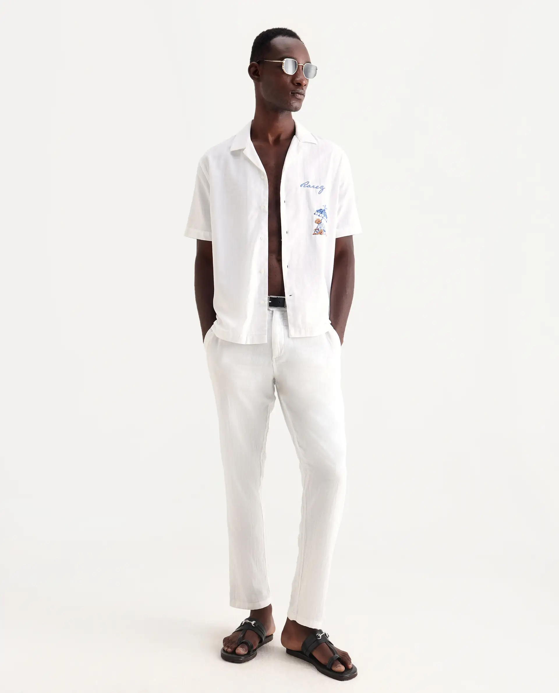 Rare Rabbit Men's Quentin White Embroidered Relaxed Fit Half Sleeve Cuban Collar Shirt - Image 2