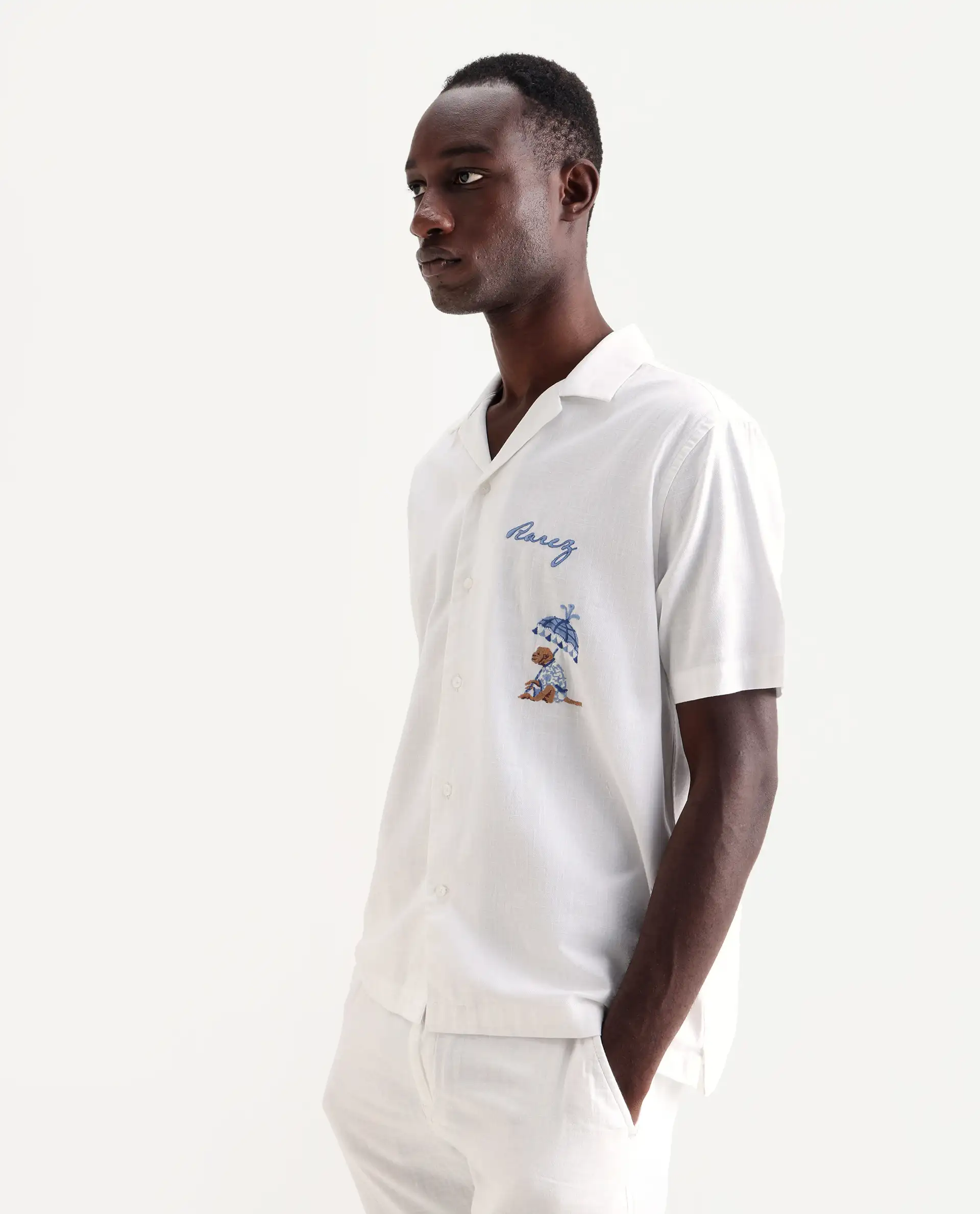 Rare Rabbit Men's Quentin White Embroidered Relaxed Fit Half Sleeve Cuban Collar Shirt - Image 6