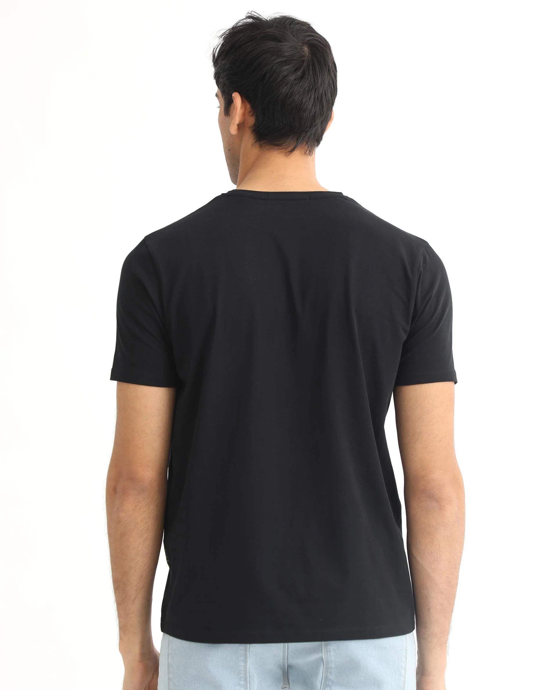 Rare Rabbit Men's Quet Black Cotton Graphic Print Slim Fit Half Sleeve Crew Neck T-Shirt - Image 10
