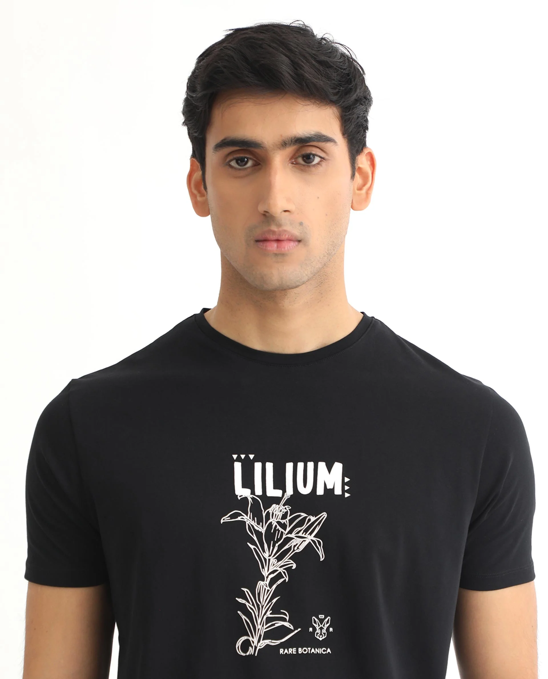 Rare Rabbit Men's Quet Black Cotton Graphic Print Slim Fit Half Sleeve Crew Neck T-Shirt - Image 2
