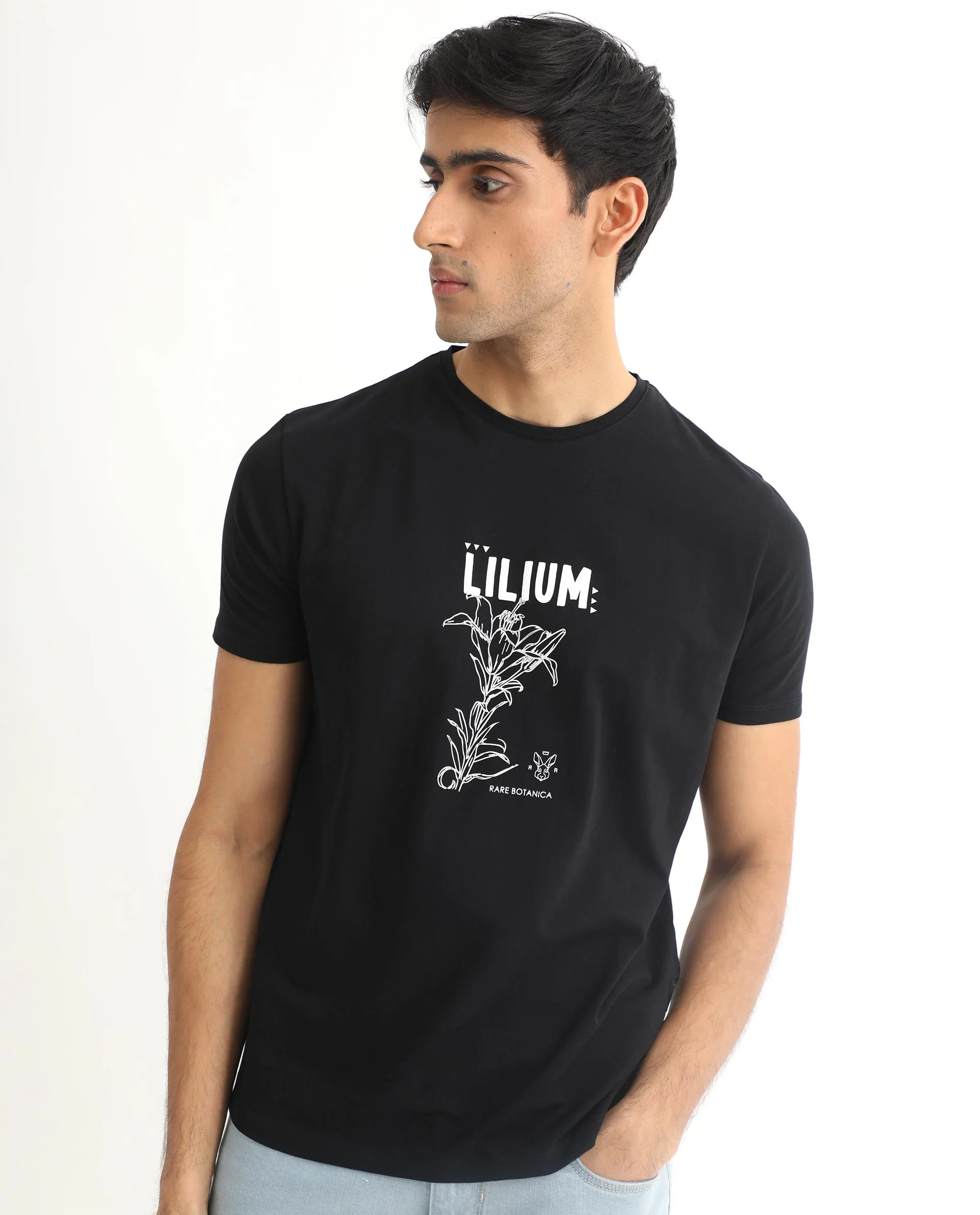 Rare Rabbit Men's Quet Black Cotton Graphic Print Slim Fit Half Sleeve Crew Neck T-Shirt - Image 4