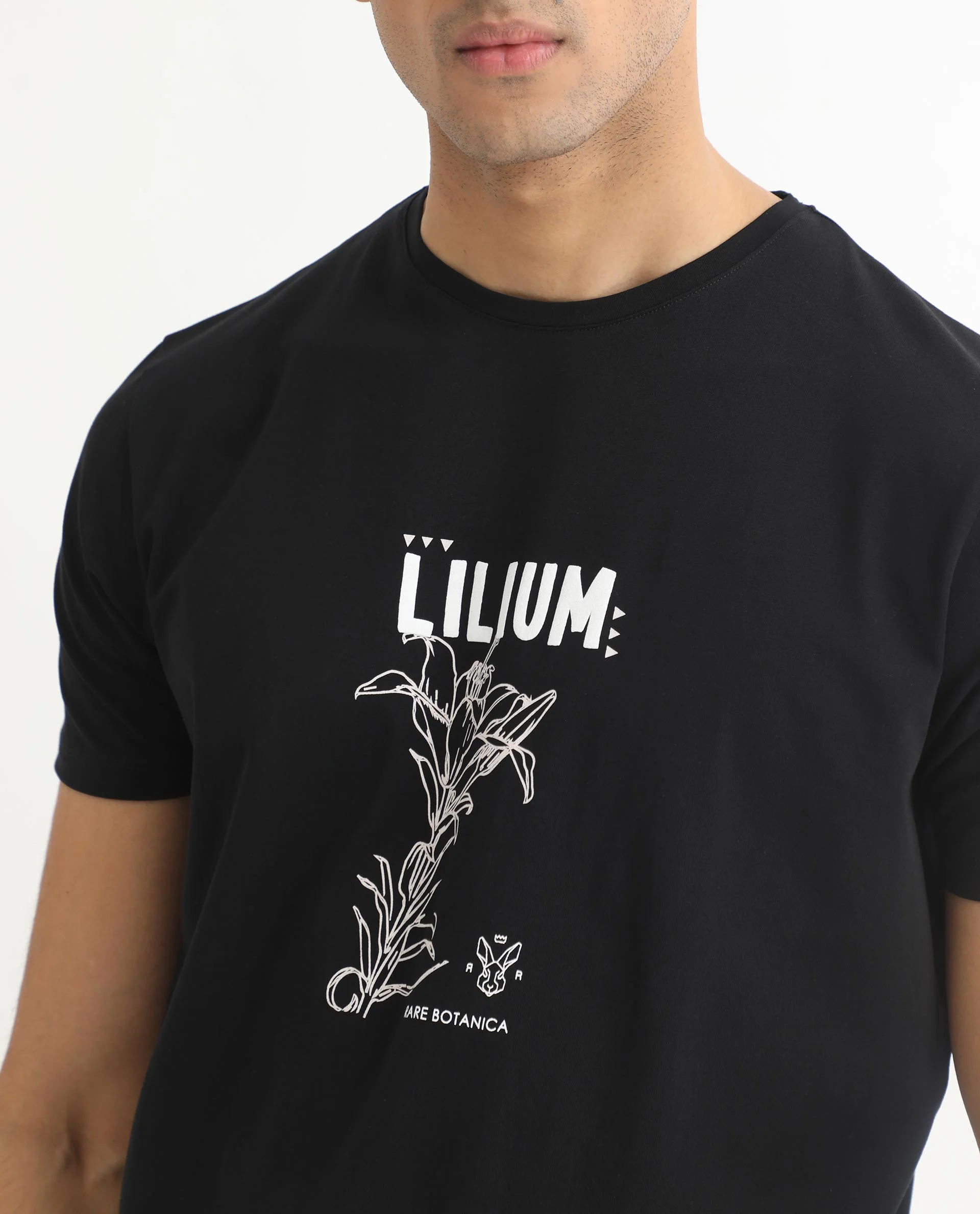 Rare Rabbit Men's Quet Black Cotton Graphic Print Slim Fit Half Sleeve Crew Neck T-Shirt - Image 5