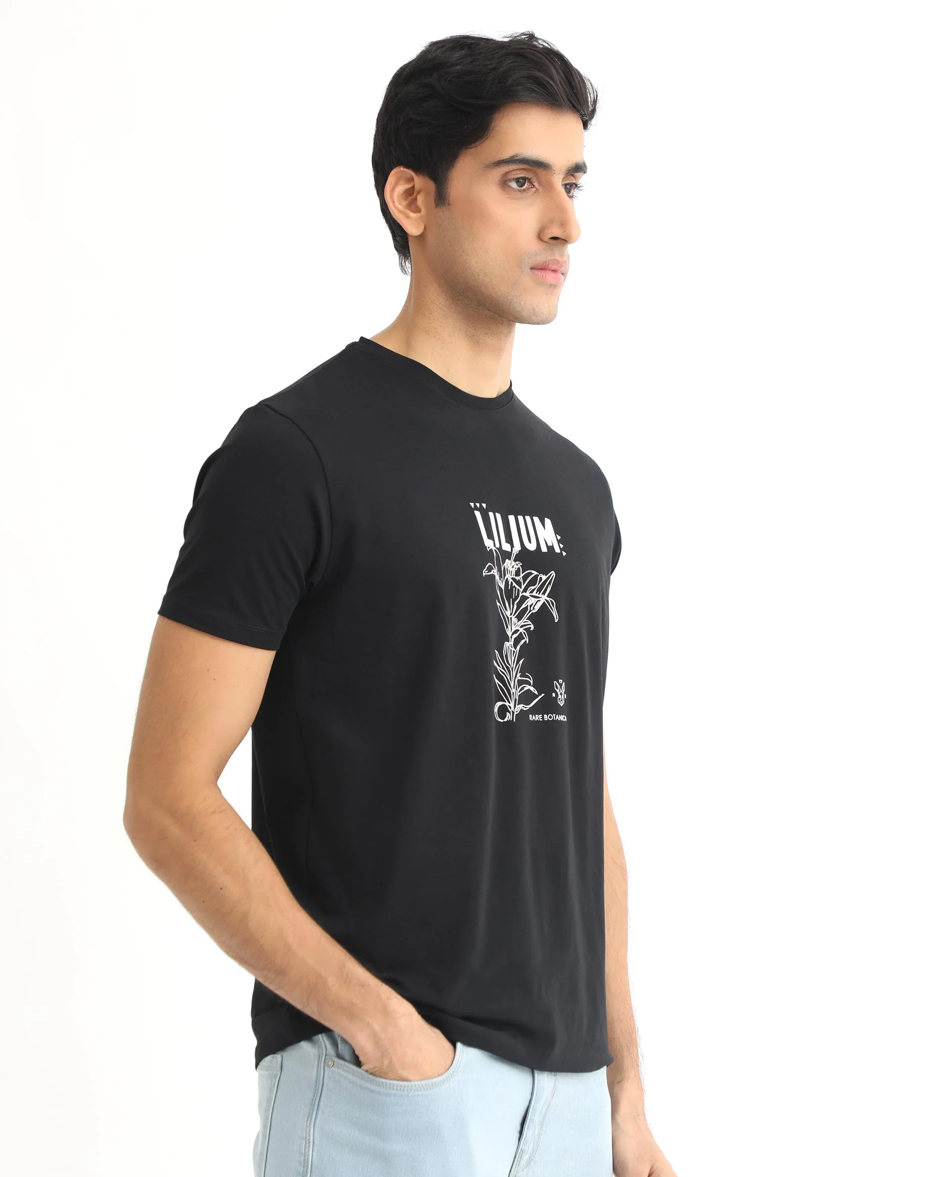 Rare Rabbit Men's Quet Black Cotton Graphic Print Slim Fit Half Sleeve Crew Neck T-Shirt - Image 7