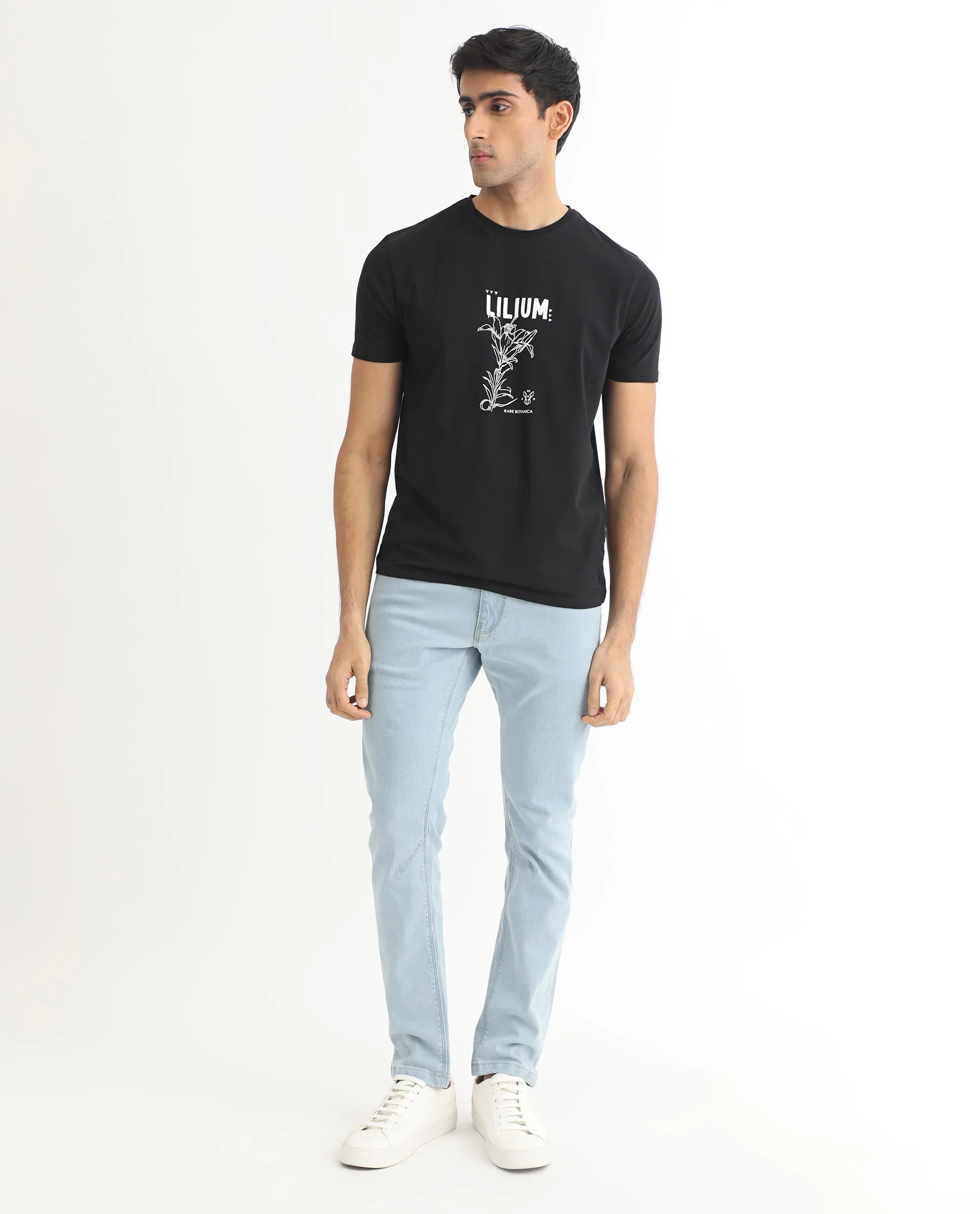 Rare Rabbit Men's Quet Black Cotton Graphic Print Slim Fit Half Sleeve Crew Neck T-Shirt - Image 8