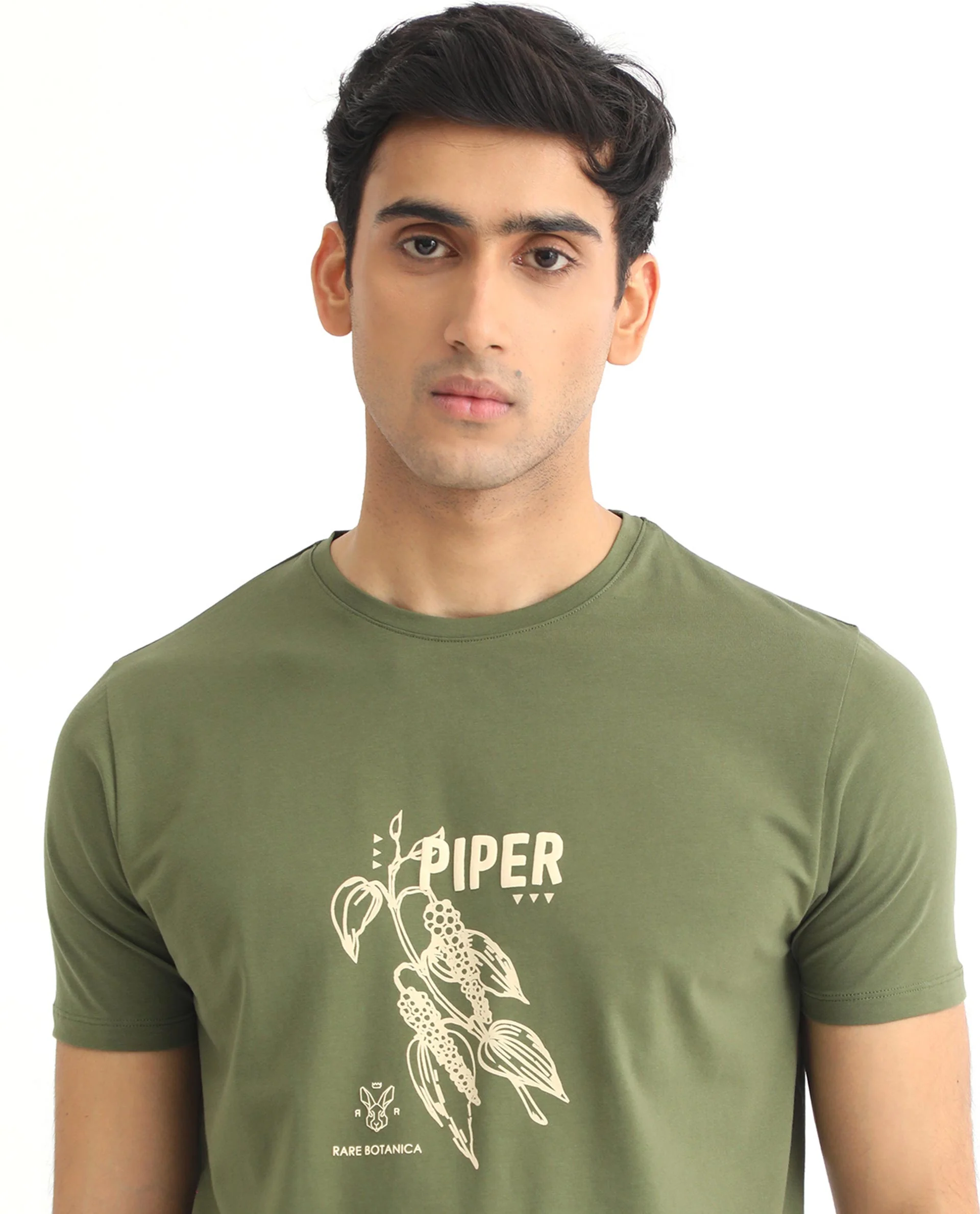 Rare Rabbit Men's Quet Olive Cotton Graphic Print Slim Fit Half Sleeve Crew Neck T-Shirt - Image 3