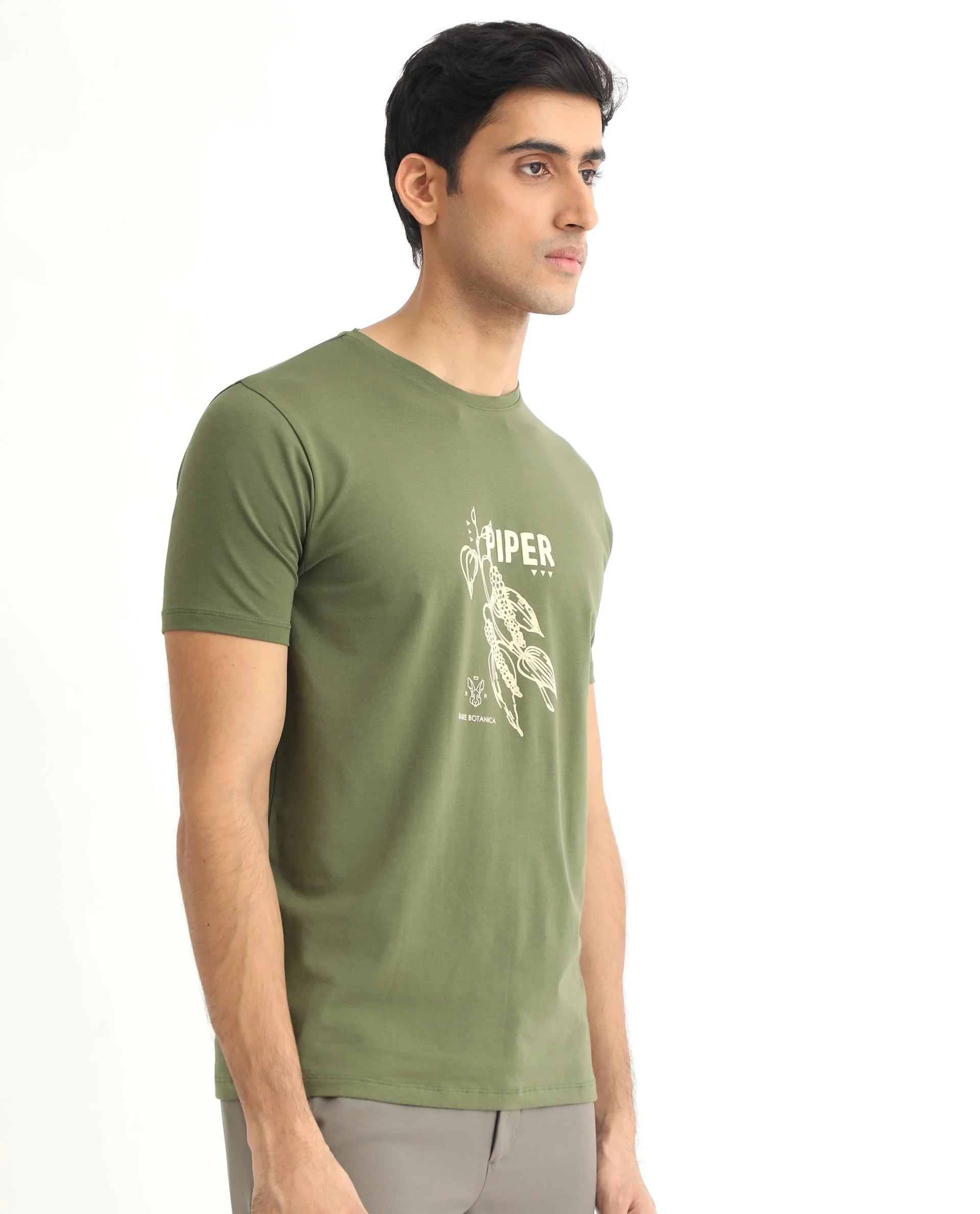 Rare Rabbit Men's Quet Olive Cotton Graphic Print Slim Fit Half Sleeve Crew Neck T-Shirt - Image 6