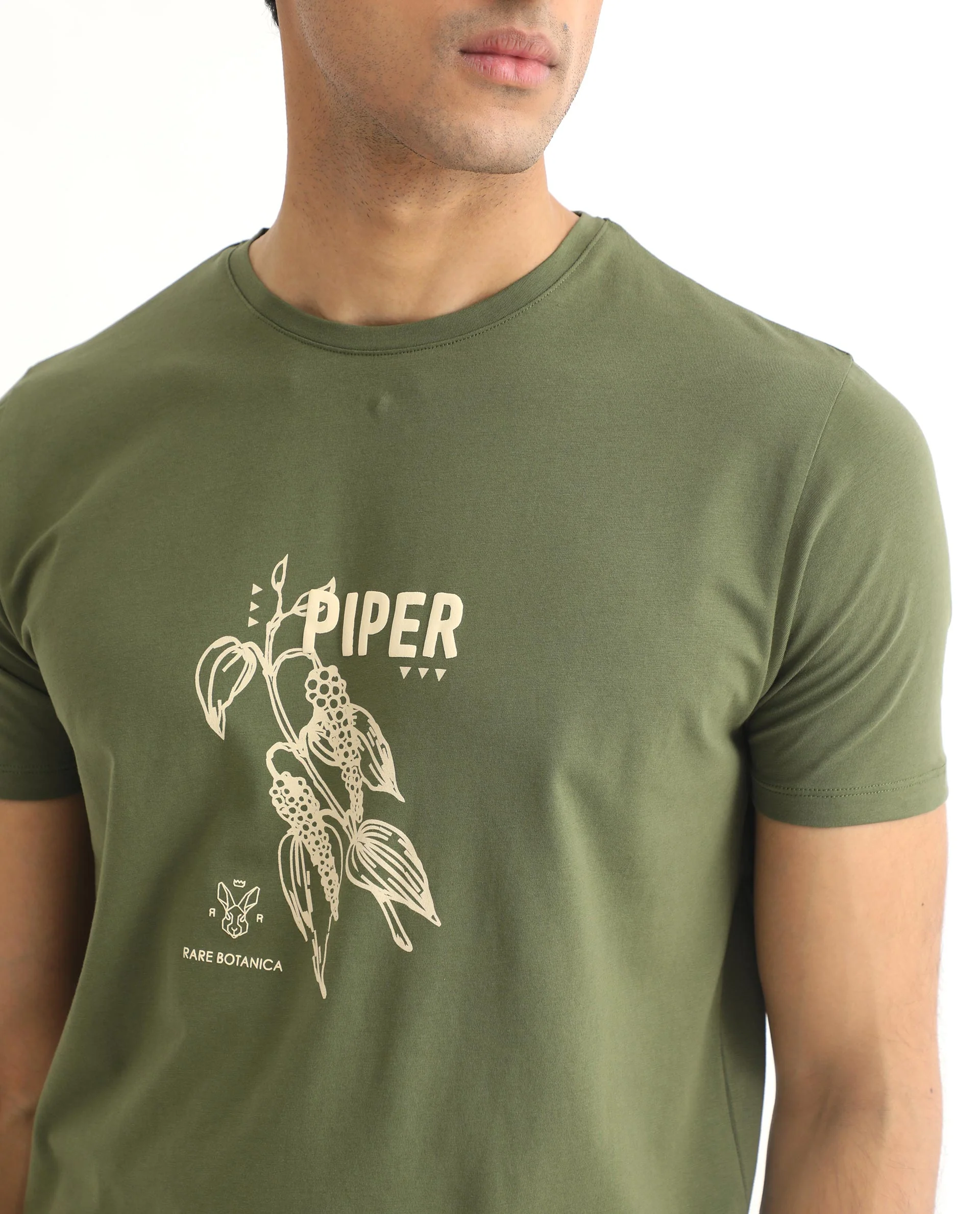 Rare Rabbit Men's Quet Olive Cotton Graphic Print Slim Fit Half Sleeve Crew Neck T-Shirt - Image 7