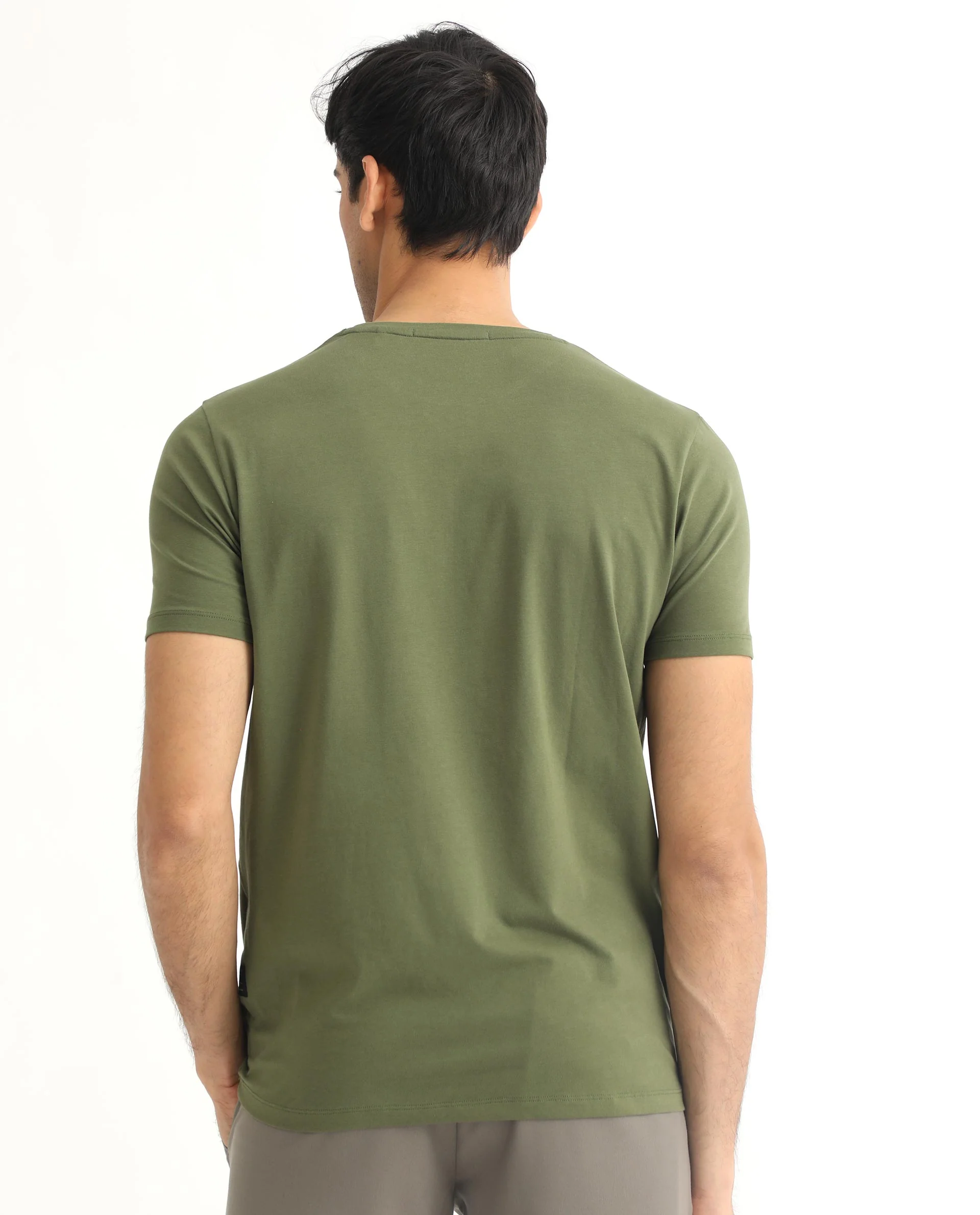 Rare Rabbit Men's Quet Olive Cotton Graphic Print Slim Fit Half Sleeve Crew Neck T-Shirt - Image 8