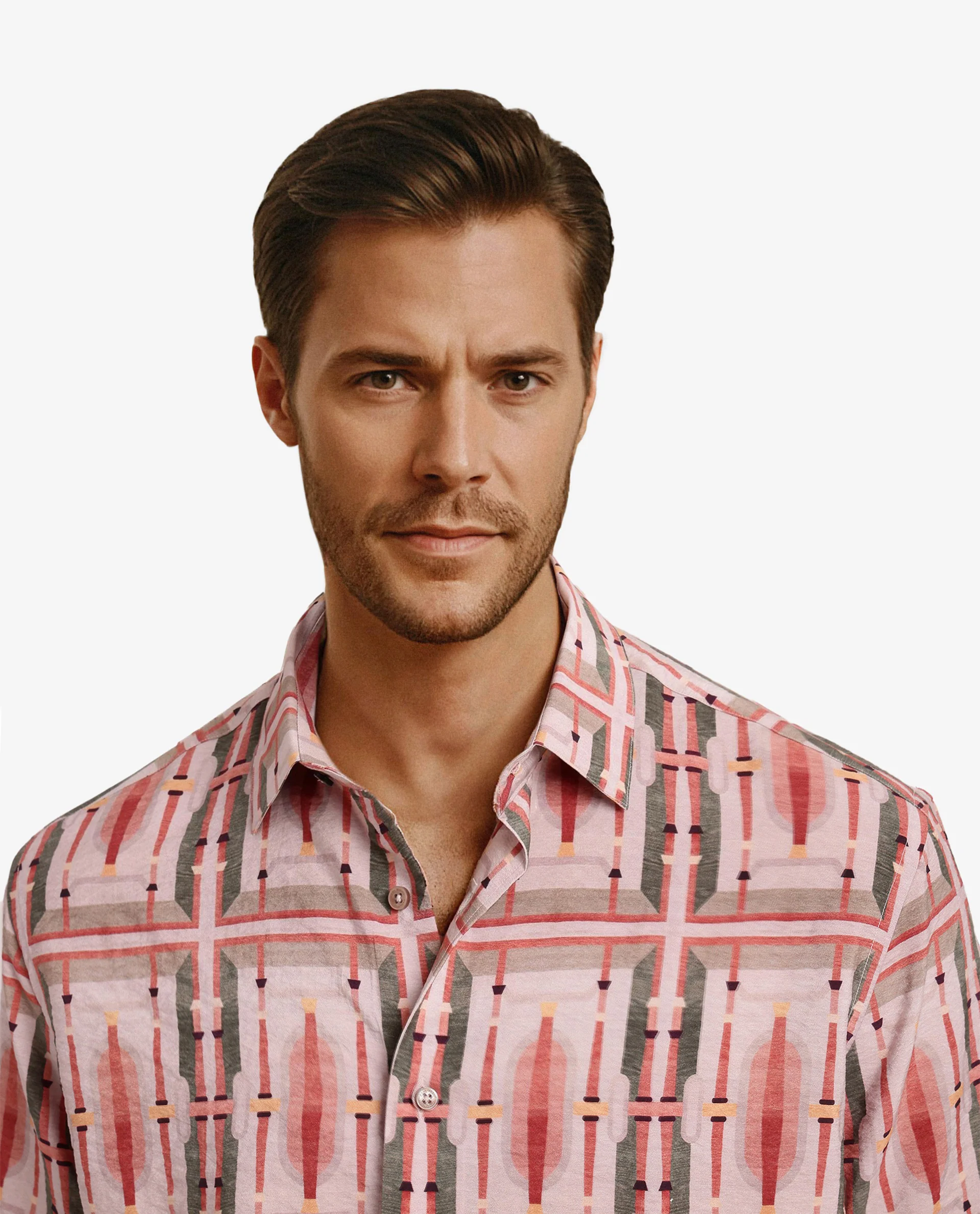 Rare Rabbit Men's Quill Beige Abstract Print Boxy Fit Half Sleeve Collared Shirt - Image 2
