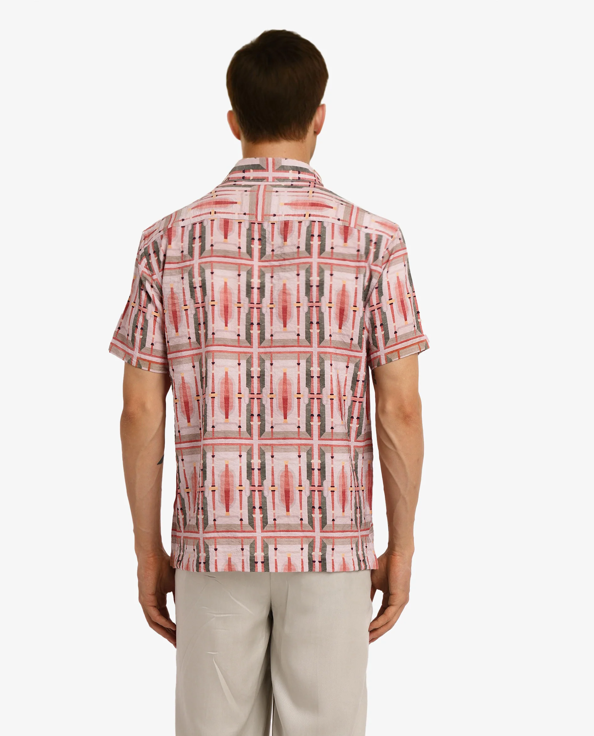 Rare Rabbit Men's Quill Beige Abstract Print Boxy Fit Half Sleeve Collared Shirt - Image 4