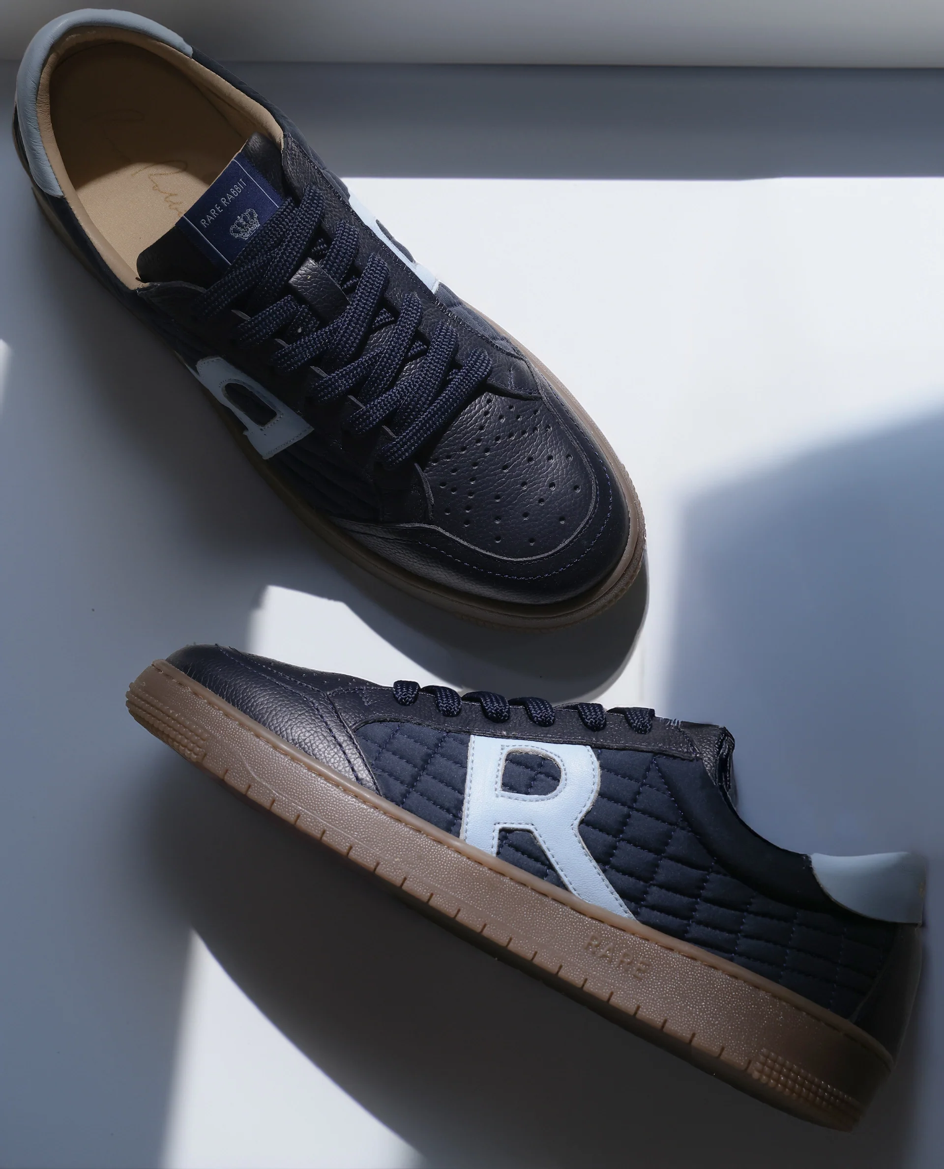 Rare Rabbit Men Quilt Navy Parachute Fabric With Milled Leather Low-Top Lace Up Quilted Sneaker Shoes - Image 2