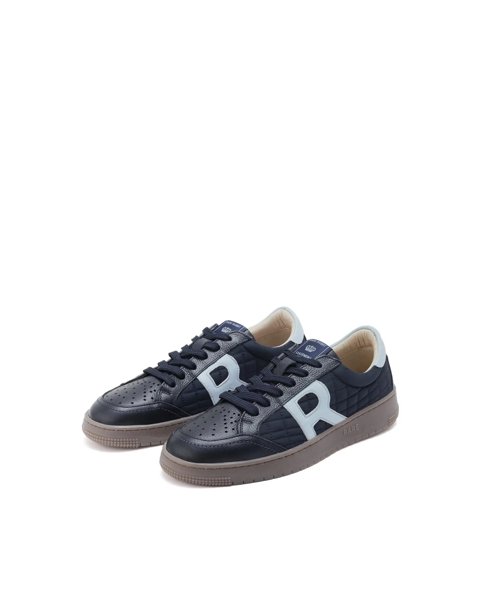 Rare Rabbit Men Quilt Navy Parachute Fabric With Milled Leather Low-Top Lace Up Quilted Sneaker Shoes - Image 3