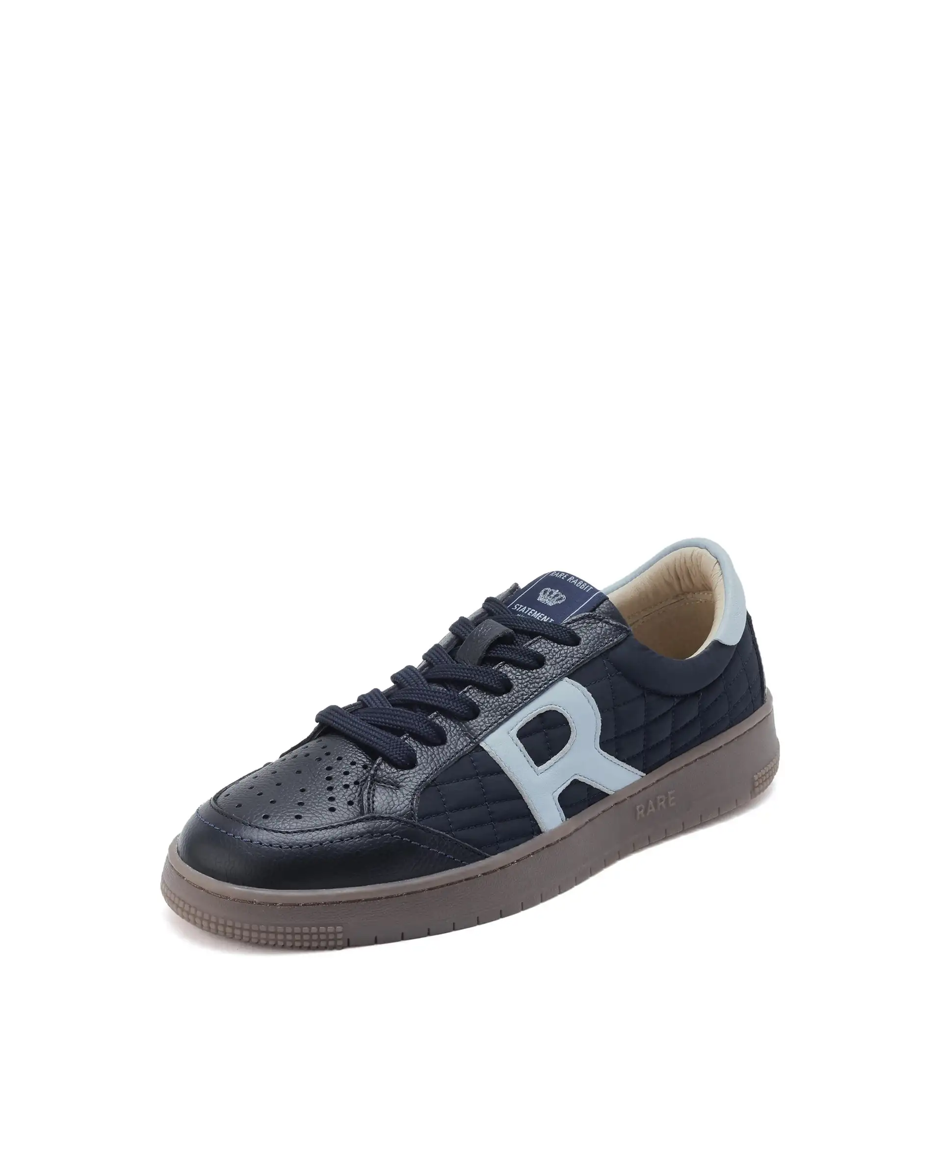 Rare Rabbit Men Quilt Navy Parachute Fabric With Milled Leather Low-Top Lace Up Quilted Sneaker Shoes - Image 5