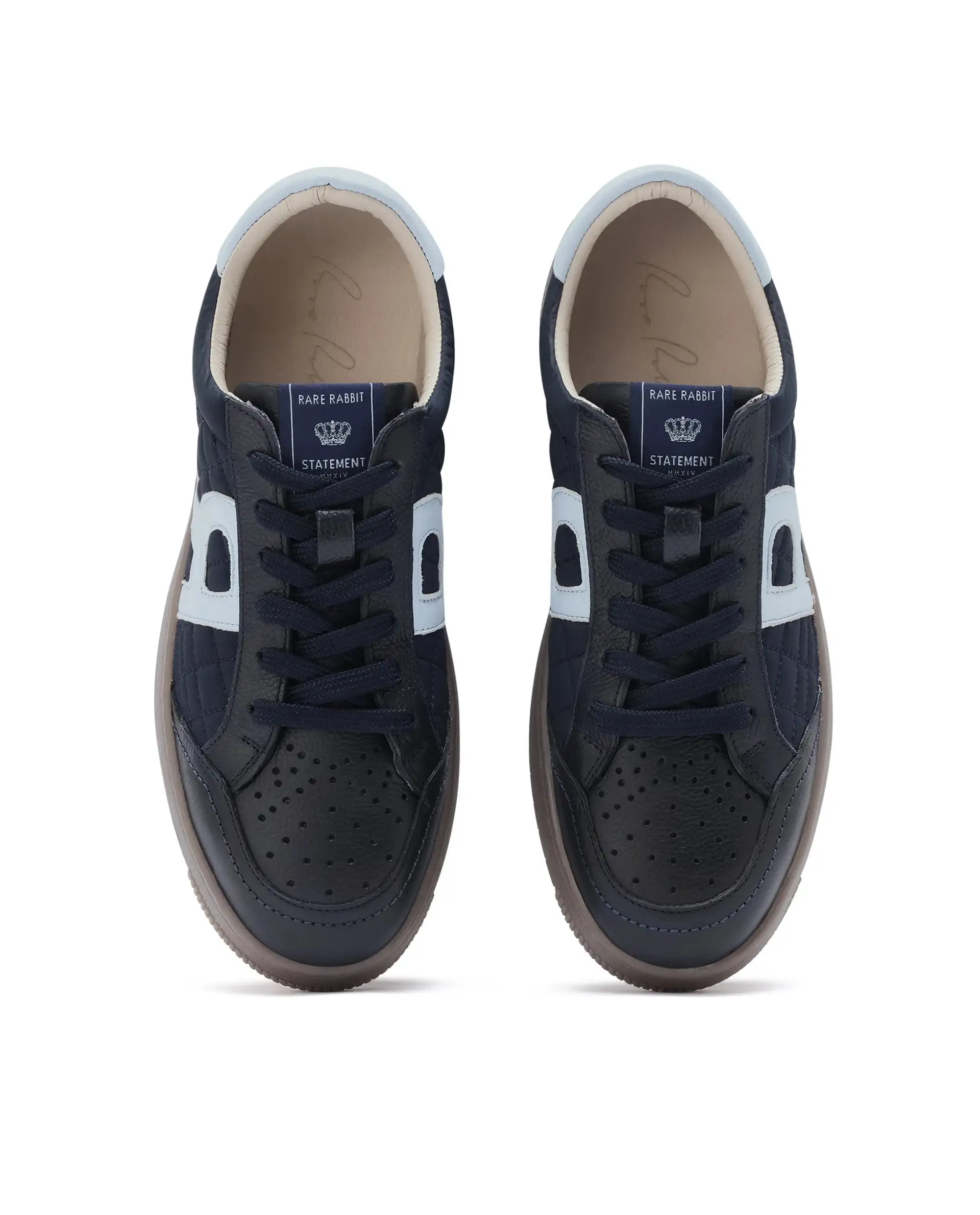 Rare Rabbit Men Quilt Navy Parachute Fabric With Milled Leather Low-Top Lace Up Quilted Sneaker Shoes - Image 6