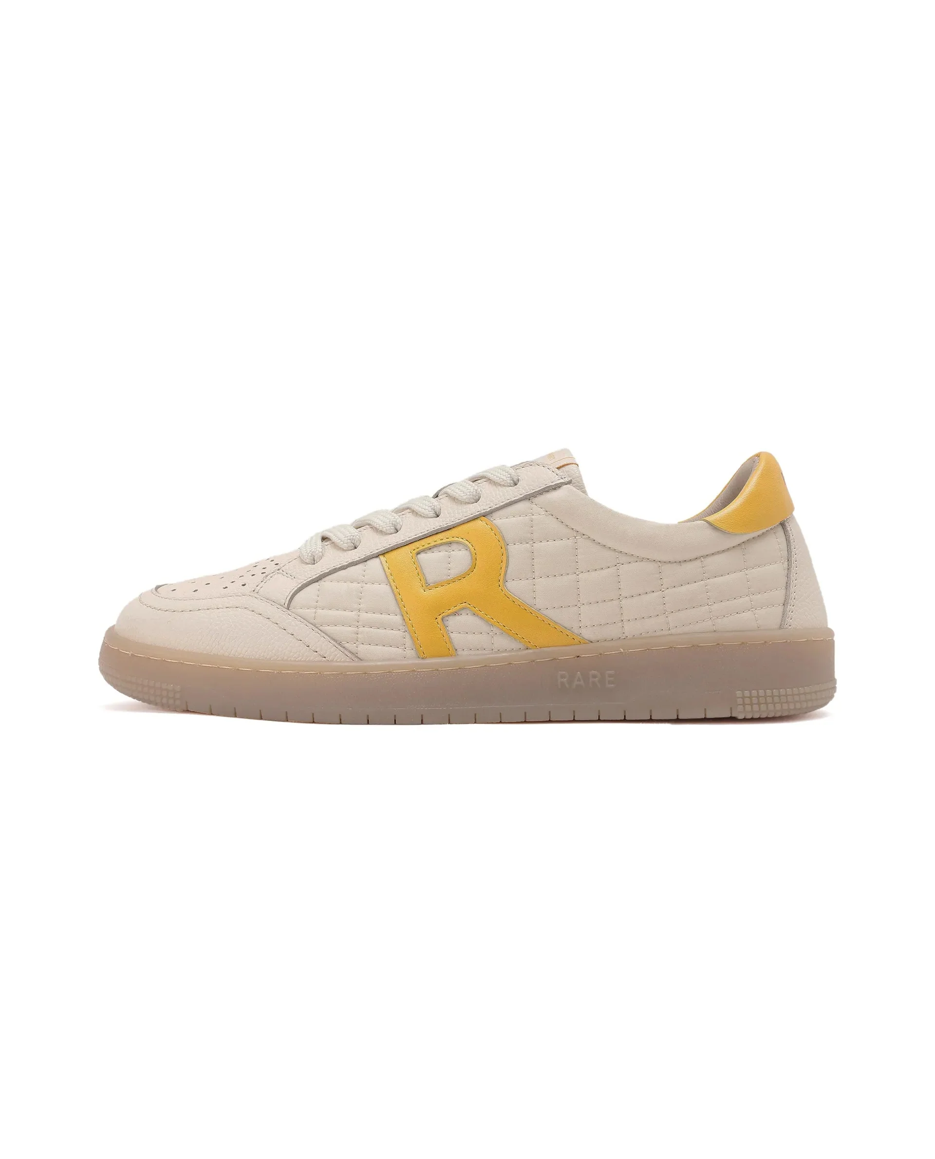 Rare Rabbit Men Quilt Yellow Parachute Fabric With Milled Leather Low-Top Lace Up Quilted Sneaker Shoes Shoes