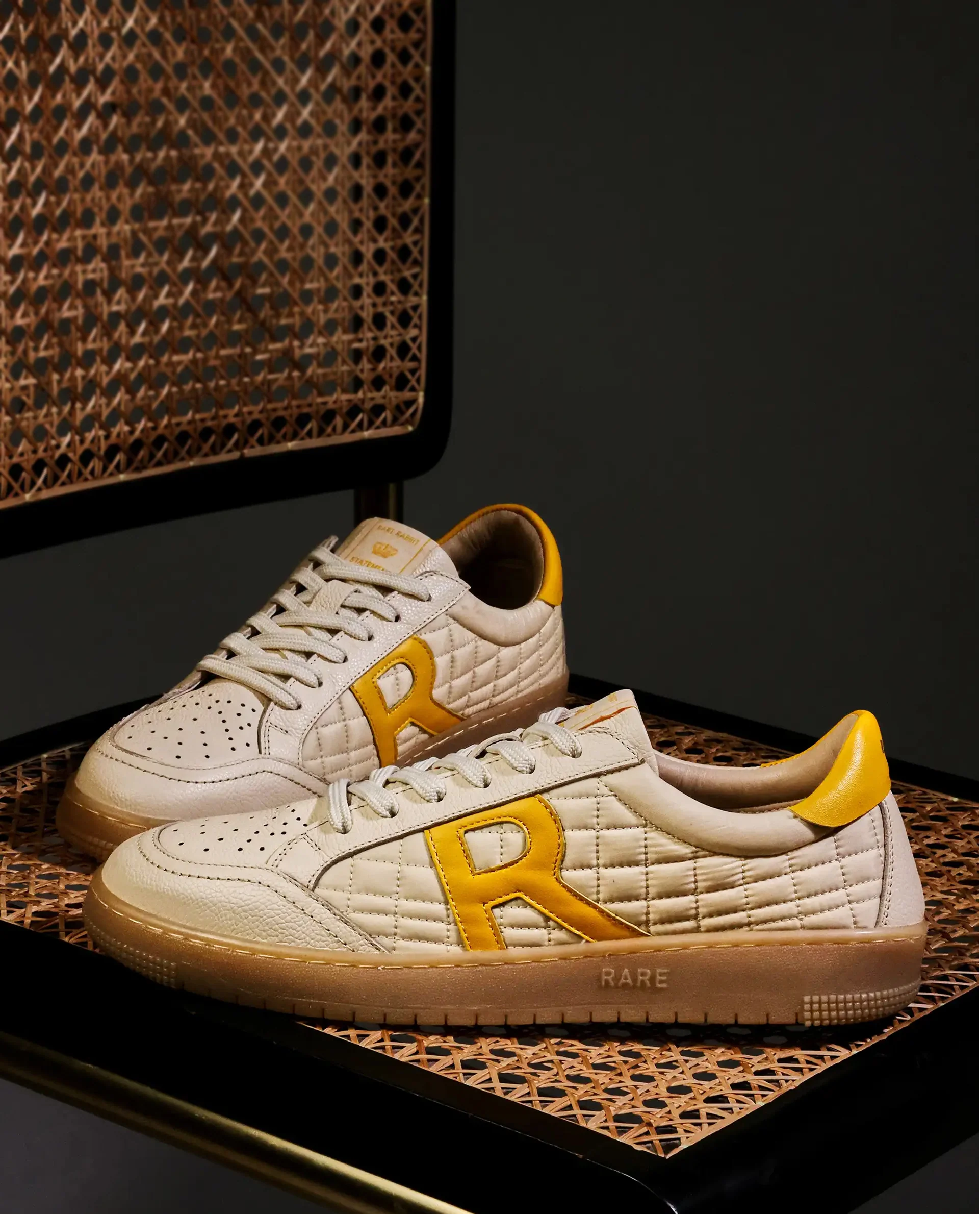 Rare Rabbit Men Quilt Yellow Parachute Fabric With Milled Leather Low-Top Lace Up Quilted Sneaker Shoes Shoes - Image 2