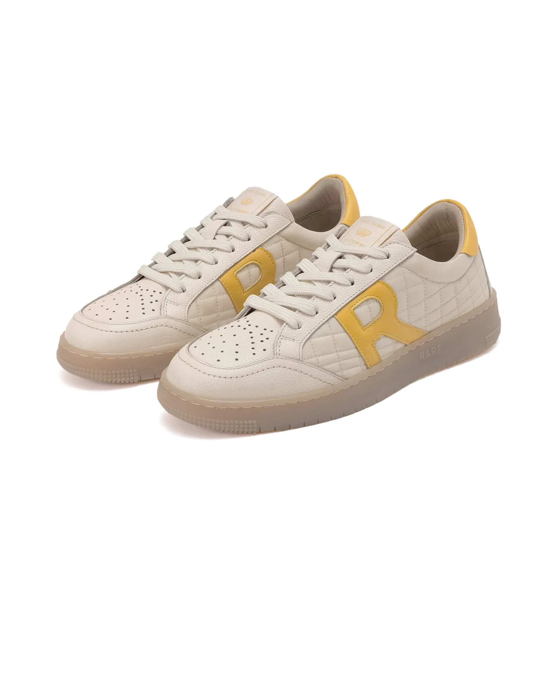Rare Rabbit Men Quilt Yellow Parachute Fabric With Milled Leather Low-Top Lace Up Quilted Sneaker Shoes Shoes - Image 3
