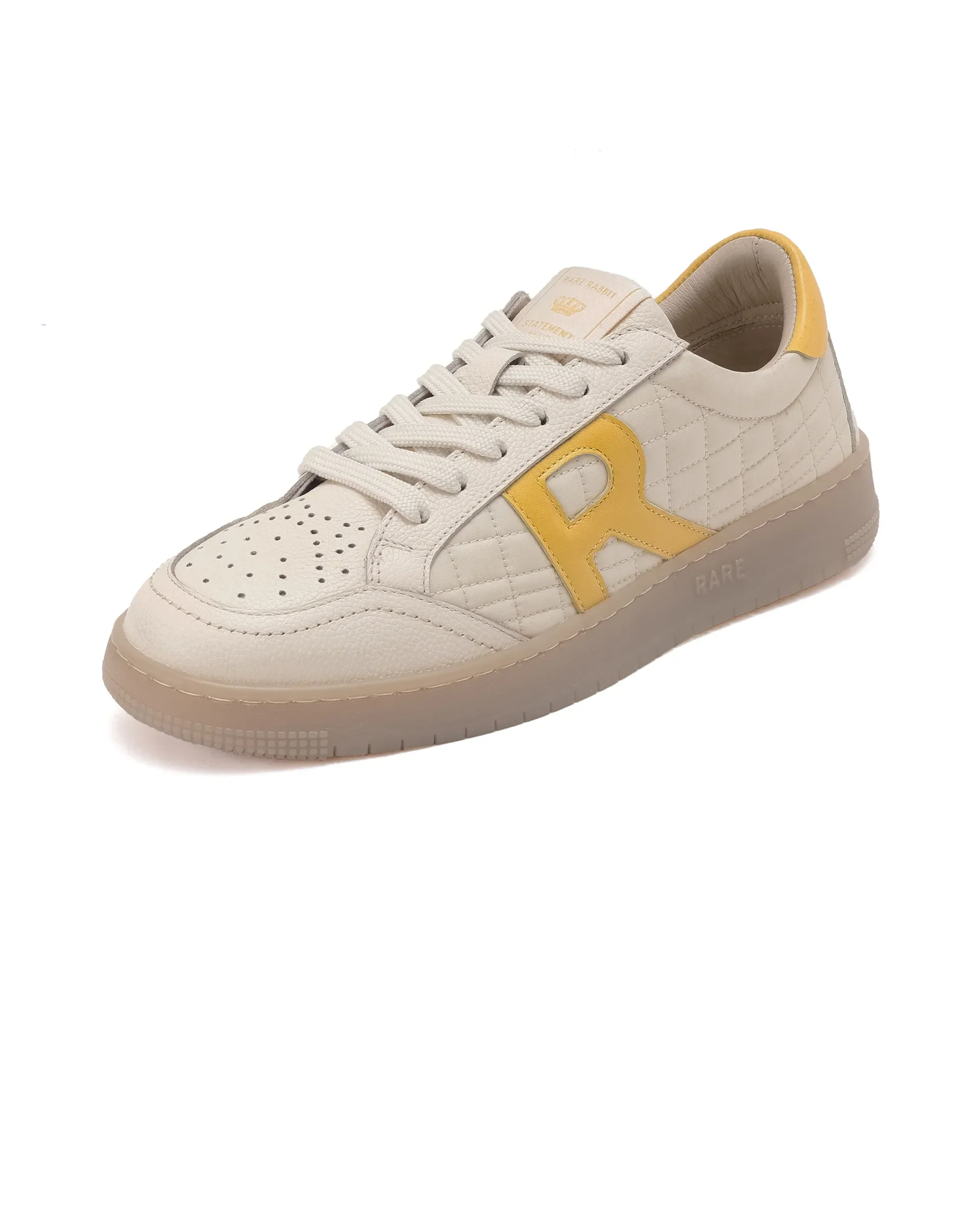 Rare Rabbit Men Quilt Yellow Parachute Fabric With Milled Leather Low-Top Lace Up Quilted Sneaker Shoes Shoes - Image 7