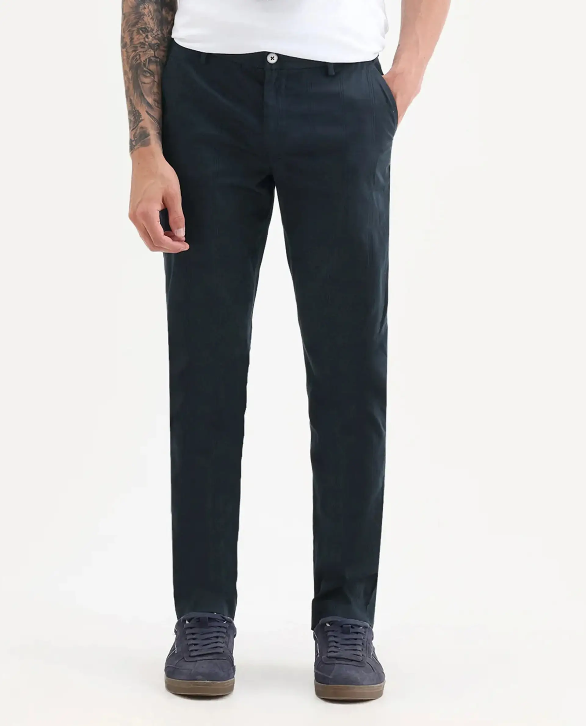 Rare Rabbit Men's Quince Dark Navy Cotton Checked Print Regular Fit Trouser - Image 9