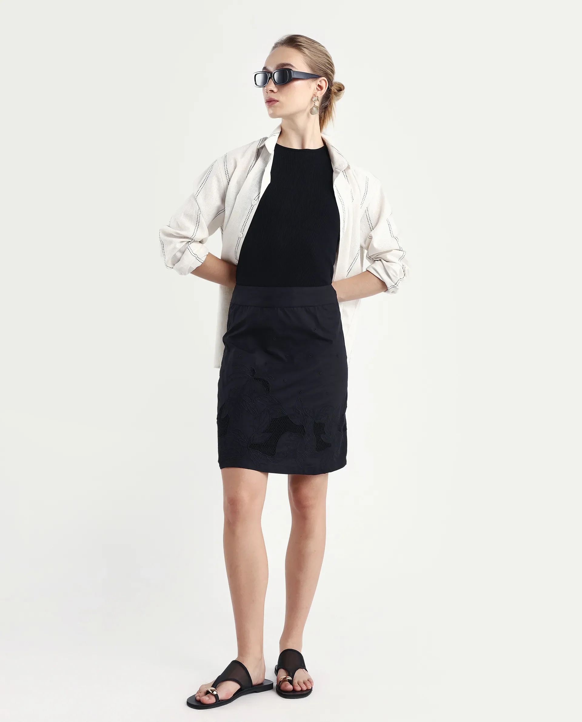 Rareism Women's Quitti B Light Multi Cotton Plain Mini Regular Fit Skirt - Image 2