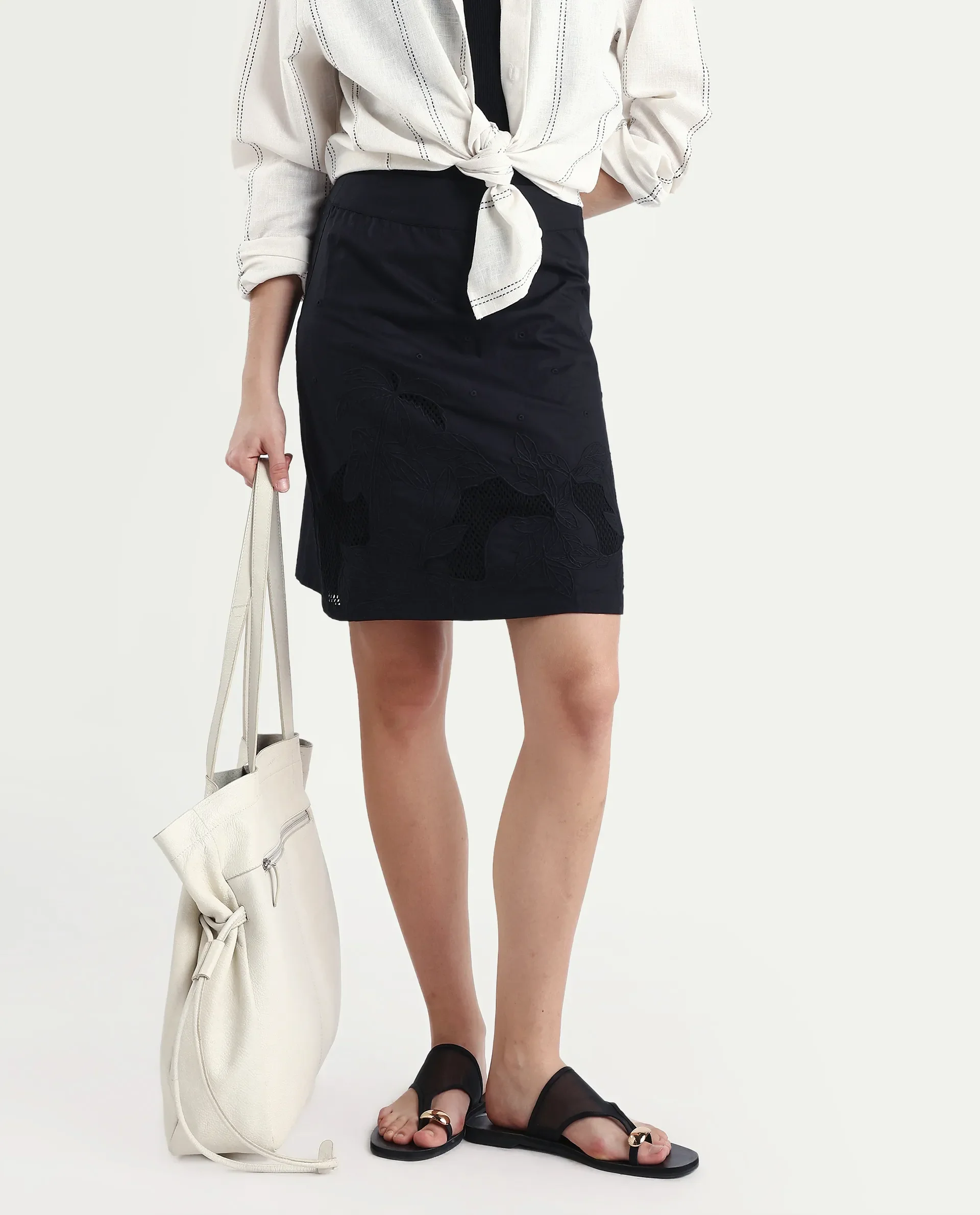Rareism Women's Quitti B Light Multi Cotton Plain Mini Regular Fit Skirt - Image 3