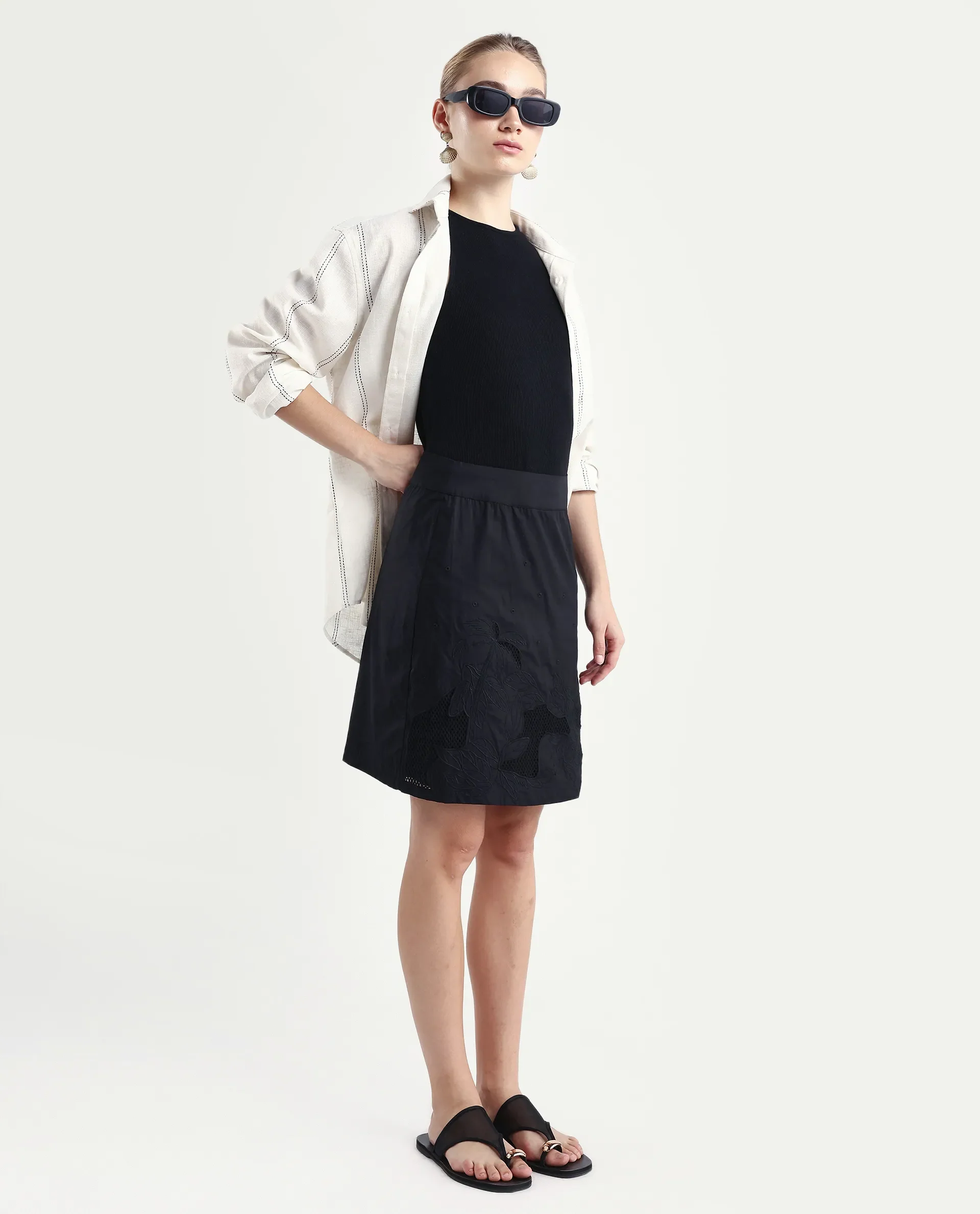 Rareism Women's Quitti B Light Multi Cotton Plain Mini Regular Fit Skirt - Image 5