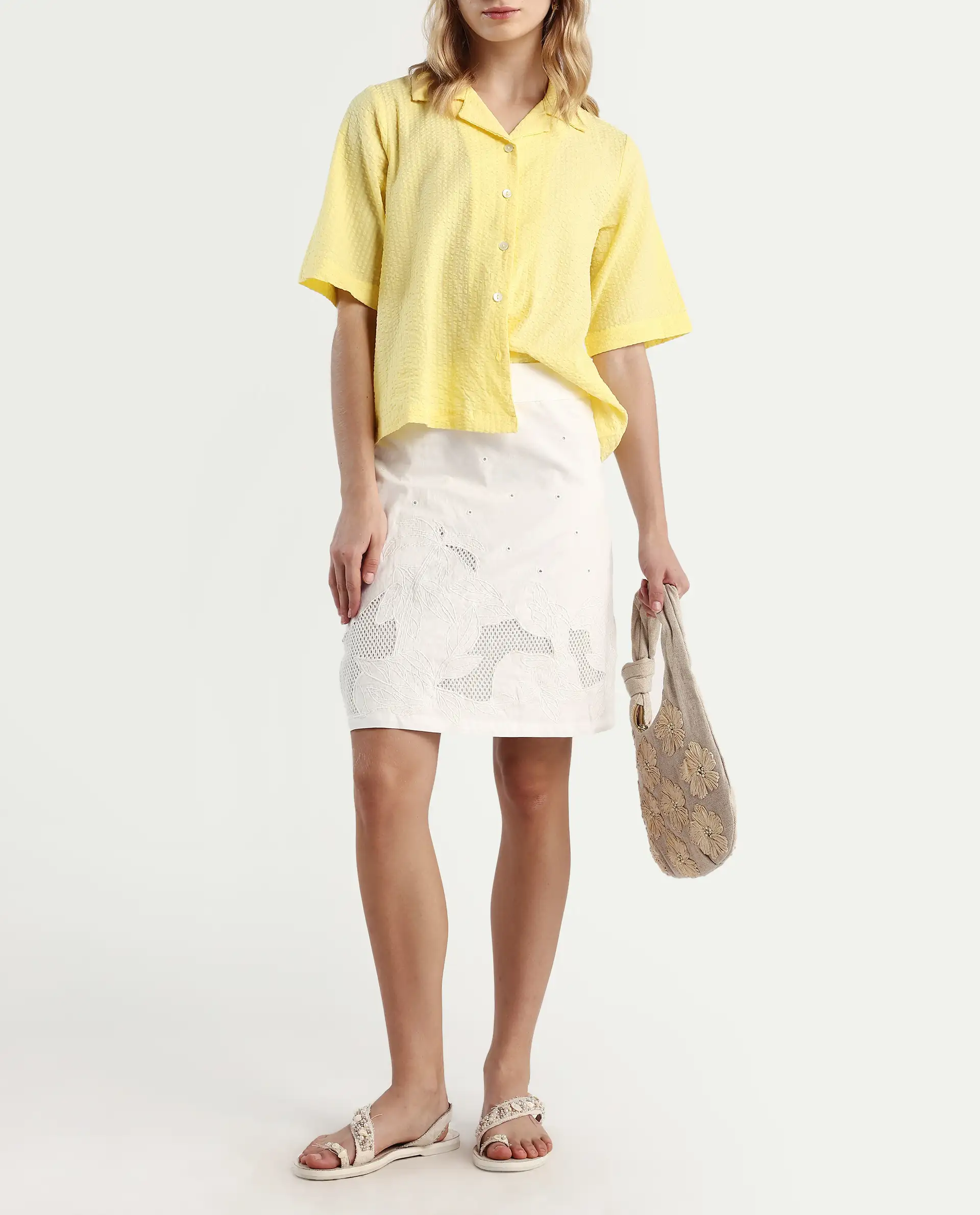 Rareism Women's Quitti B Light Multi Cotton Plain Mini Regular Fit Skirt - Image 2