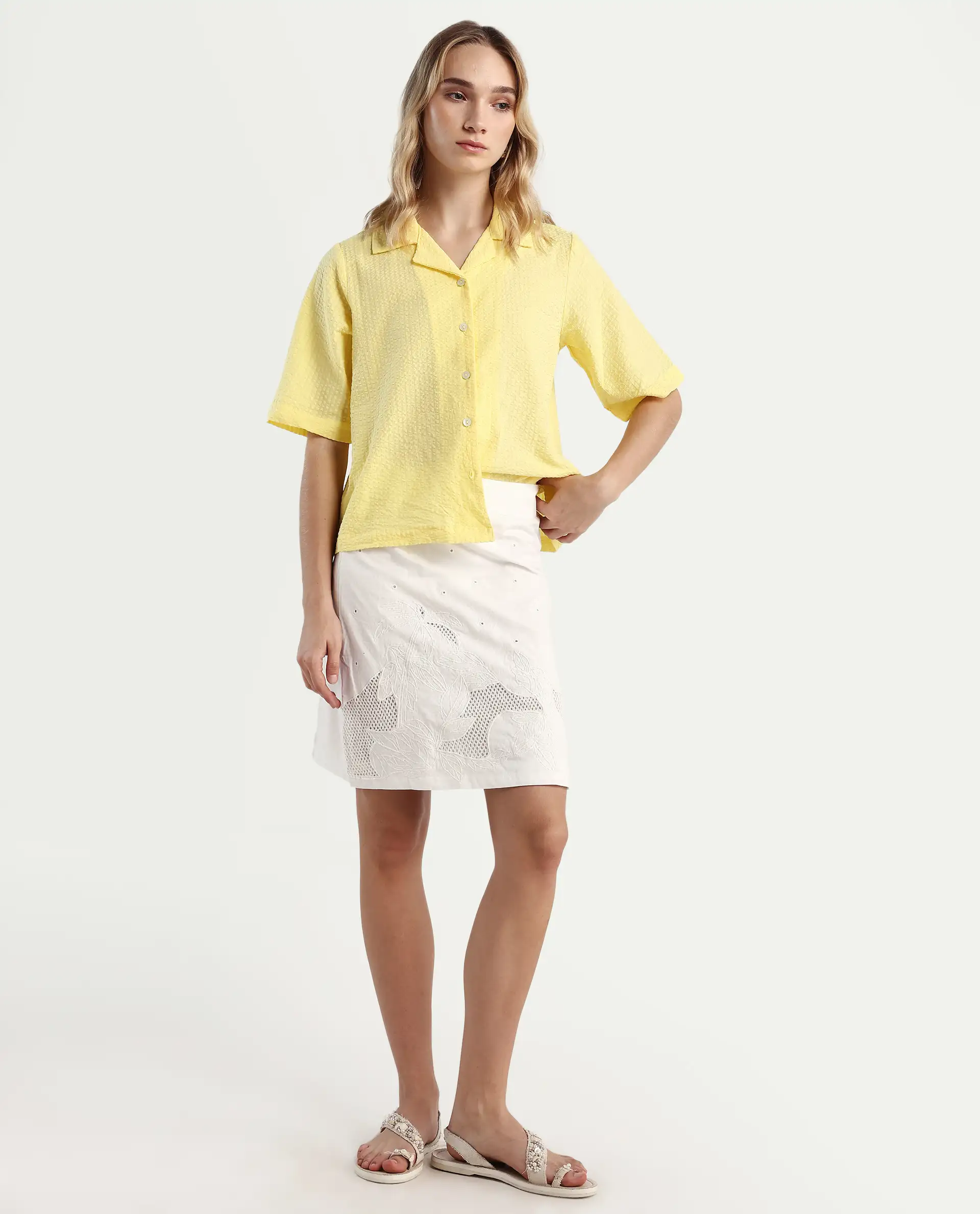 Rareism Women's Quitti B Light Multi Cotton Plain Mini Regular Fit Skirt - Image 3