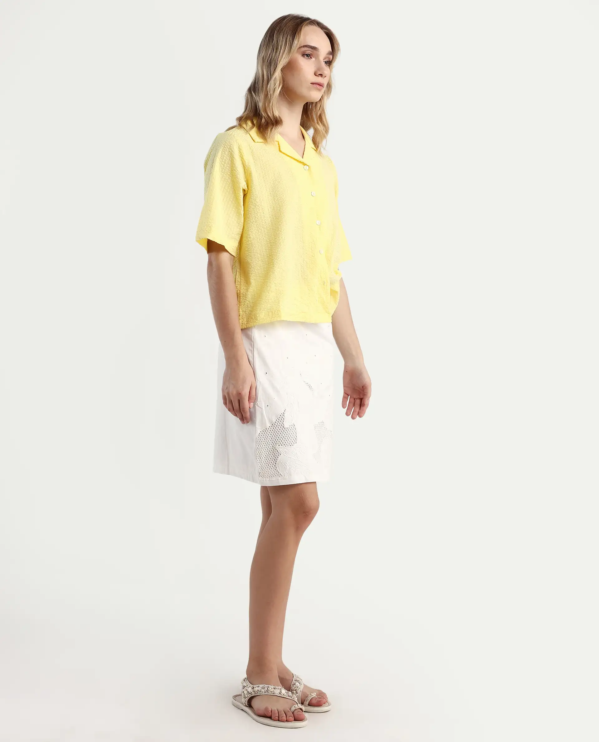 Rareism Women's Quitti B Light Multi Cotton Plain Mini Regular Fit Skirt - Image 5