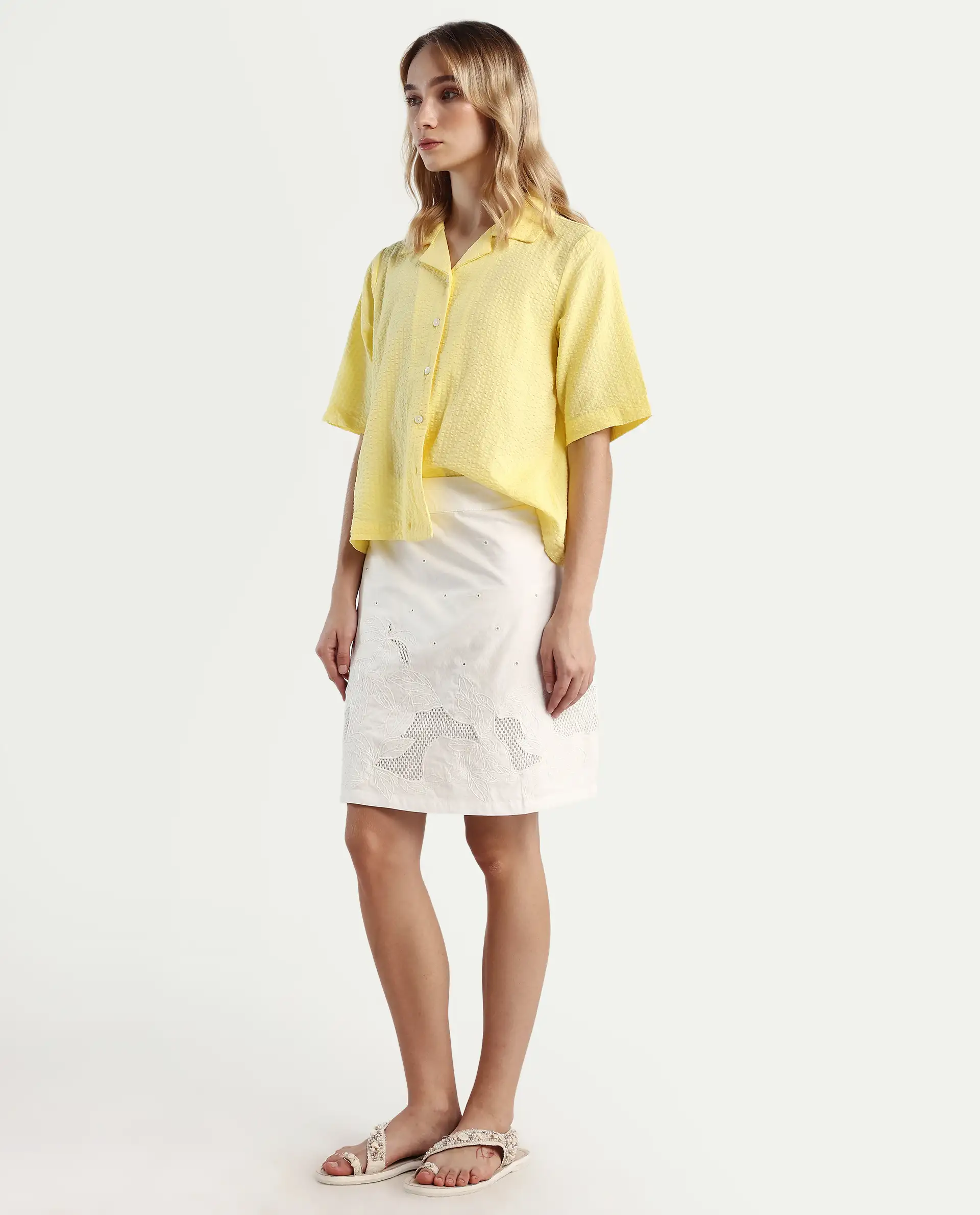 Rareism Women's Quitti B Light Multi Cotton Plain Mini Regular Fit Skirt - Image 6