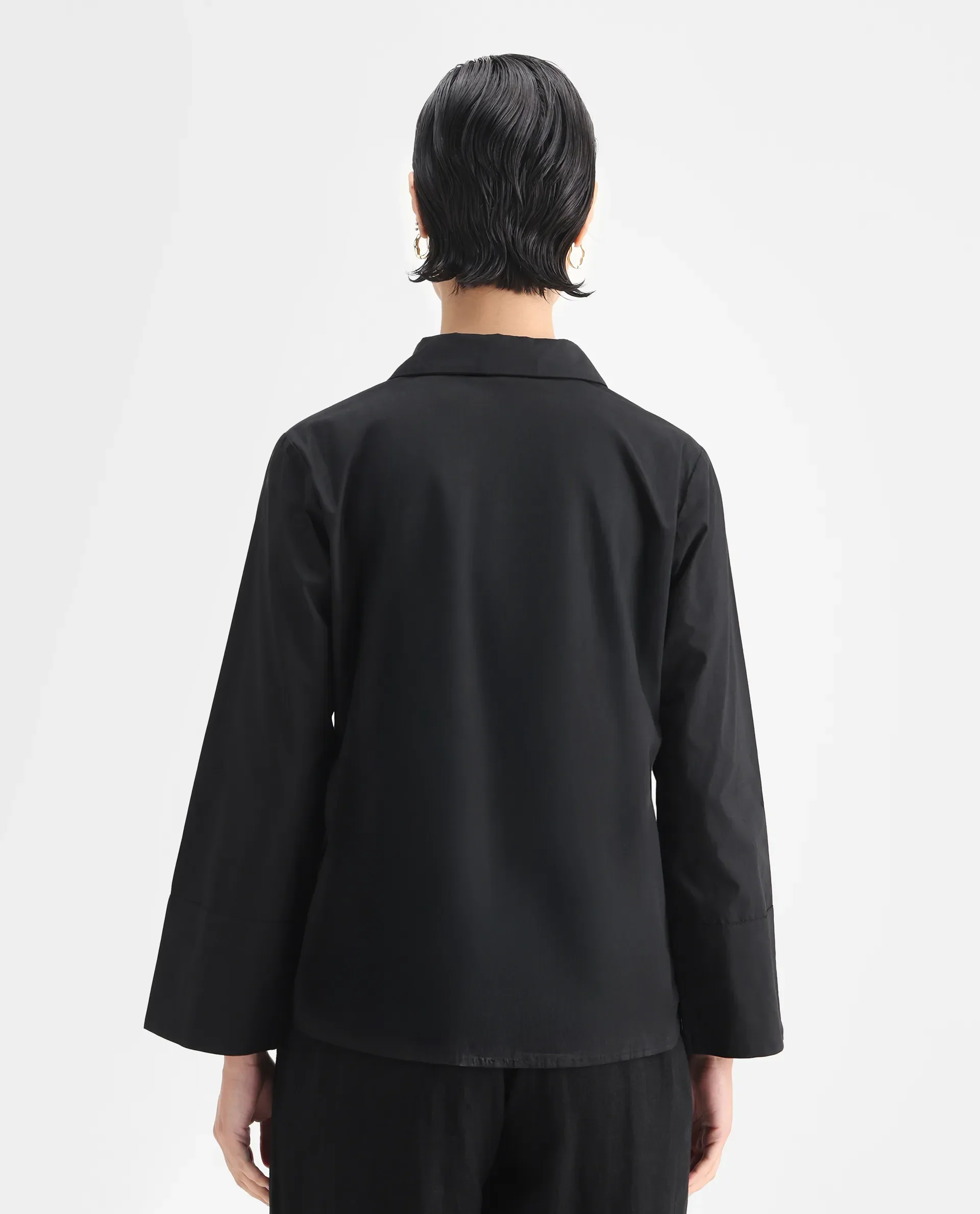 Rareism Women's Quitti Light Black Cotton Spread Collar Plain Bell Sleeve Regular Fit Top - Image 7