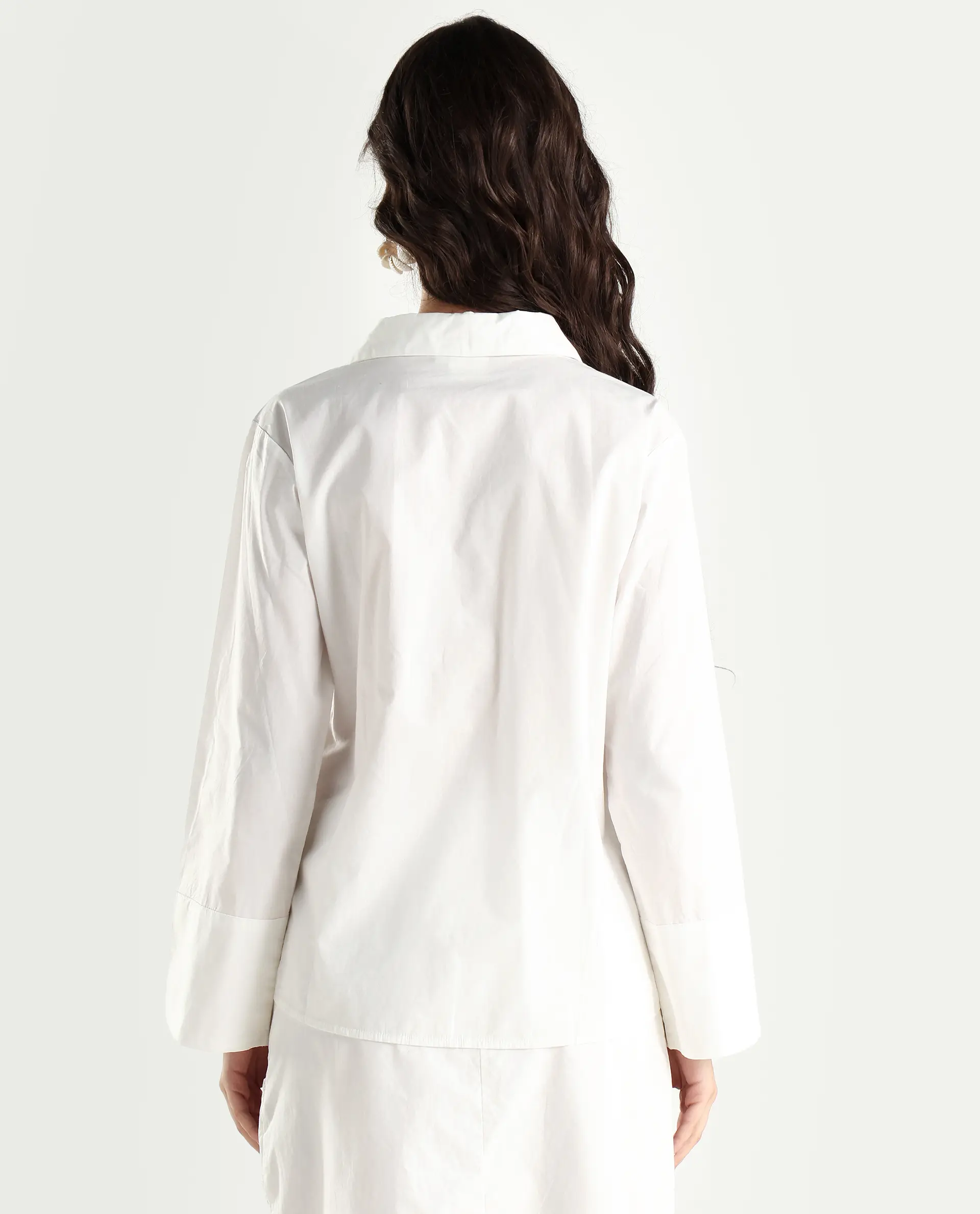 Rareism Women's Quitti Light White Cotton Spread Collar Plain Bell Sleeve Regular Fit Top - Image 7