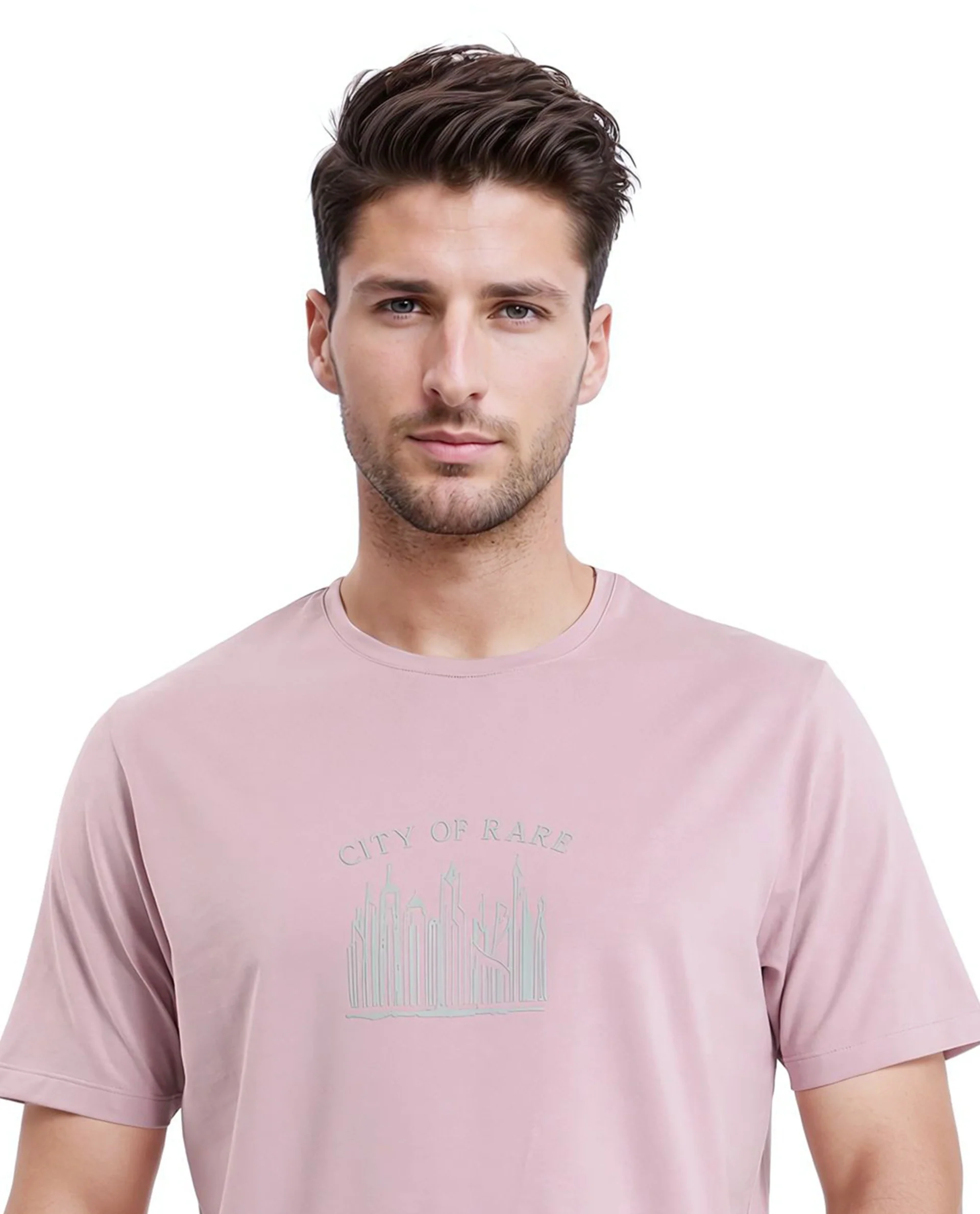 Rare Rabbit Men's Quix Pastel Pink Cotton Blend Graphic Print Regular Fit Half Sleeve Crew Neck T-Shirt - Image 2