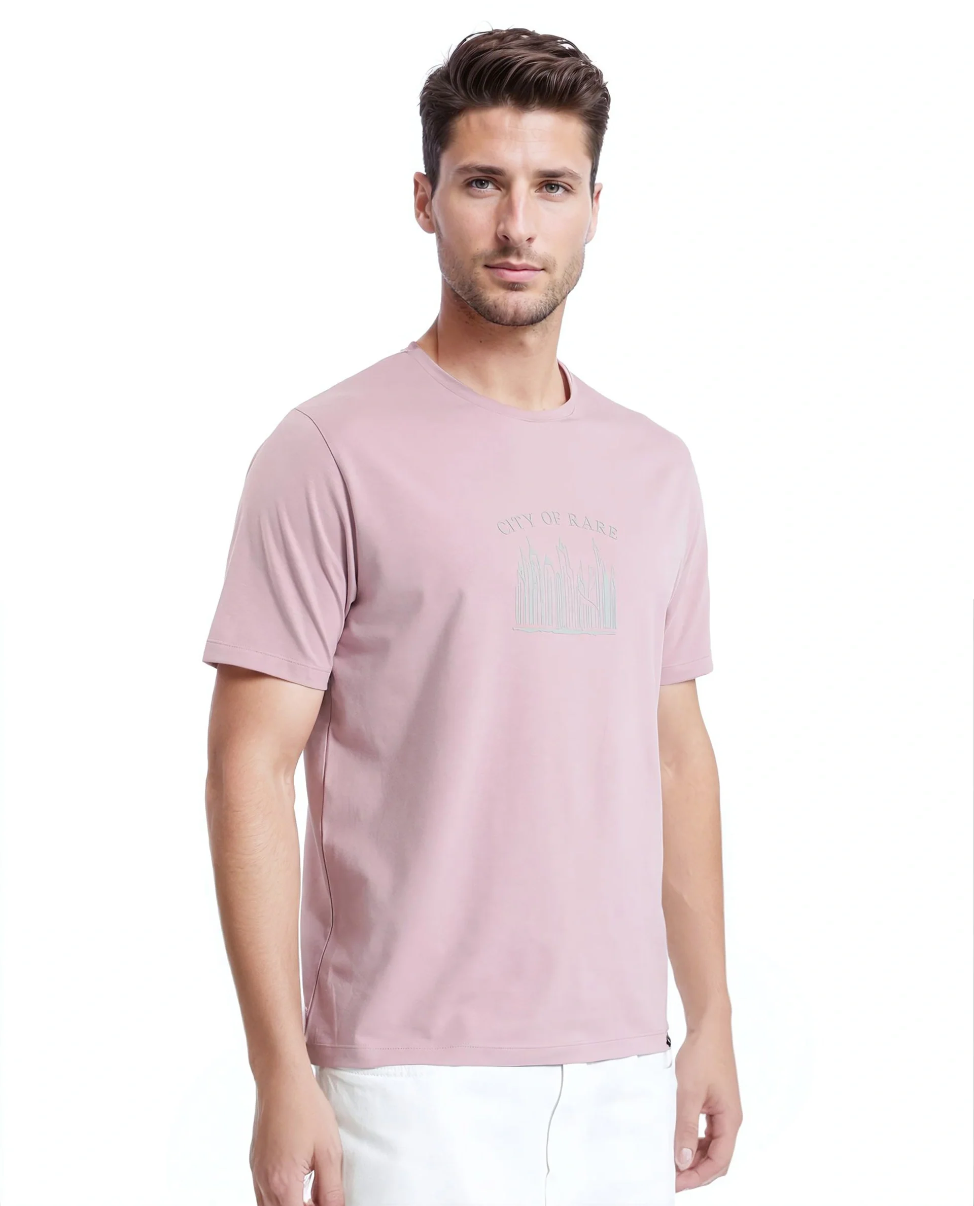 Rare Rabbit Men's Quix Pastel Pink Cotton Blend Graphic Print Regular Fit Half Sleeve Crew Neck T-Shirt - Image 6