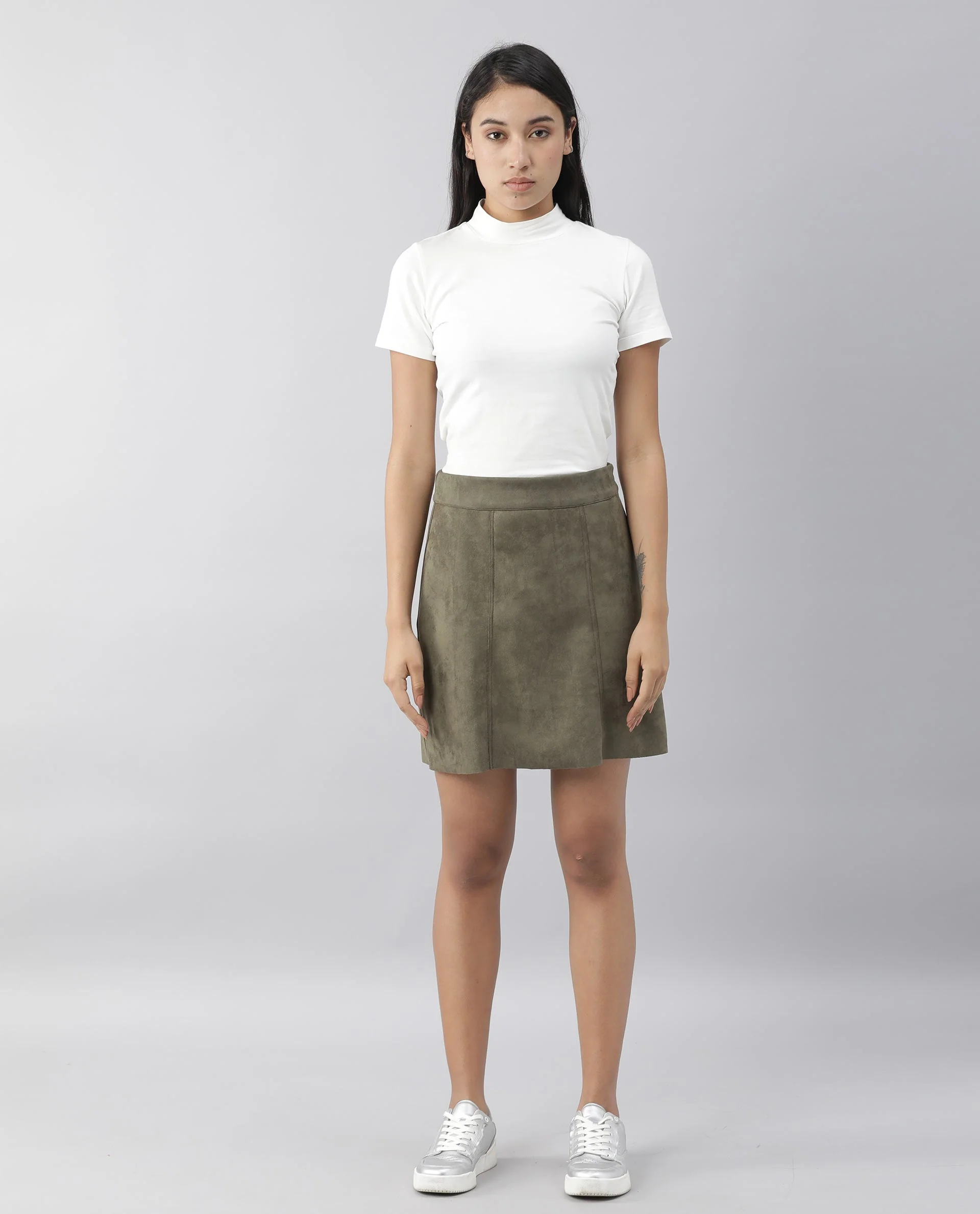 Rareism Women Quote Green Skirt Solid - Image 5