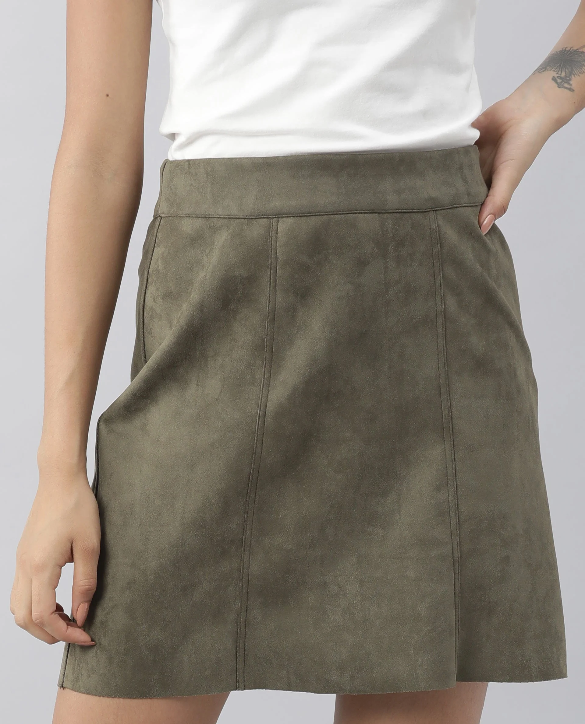 Rareism Women Quote Green Skirt Solid - Image 6