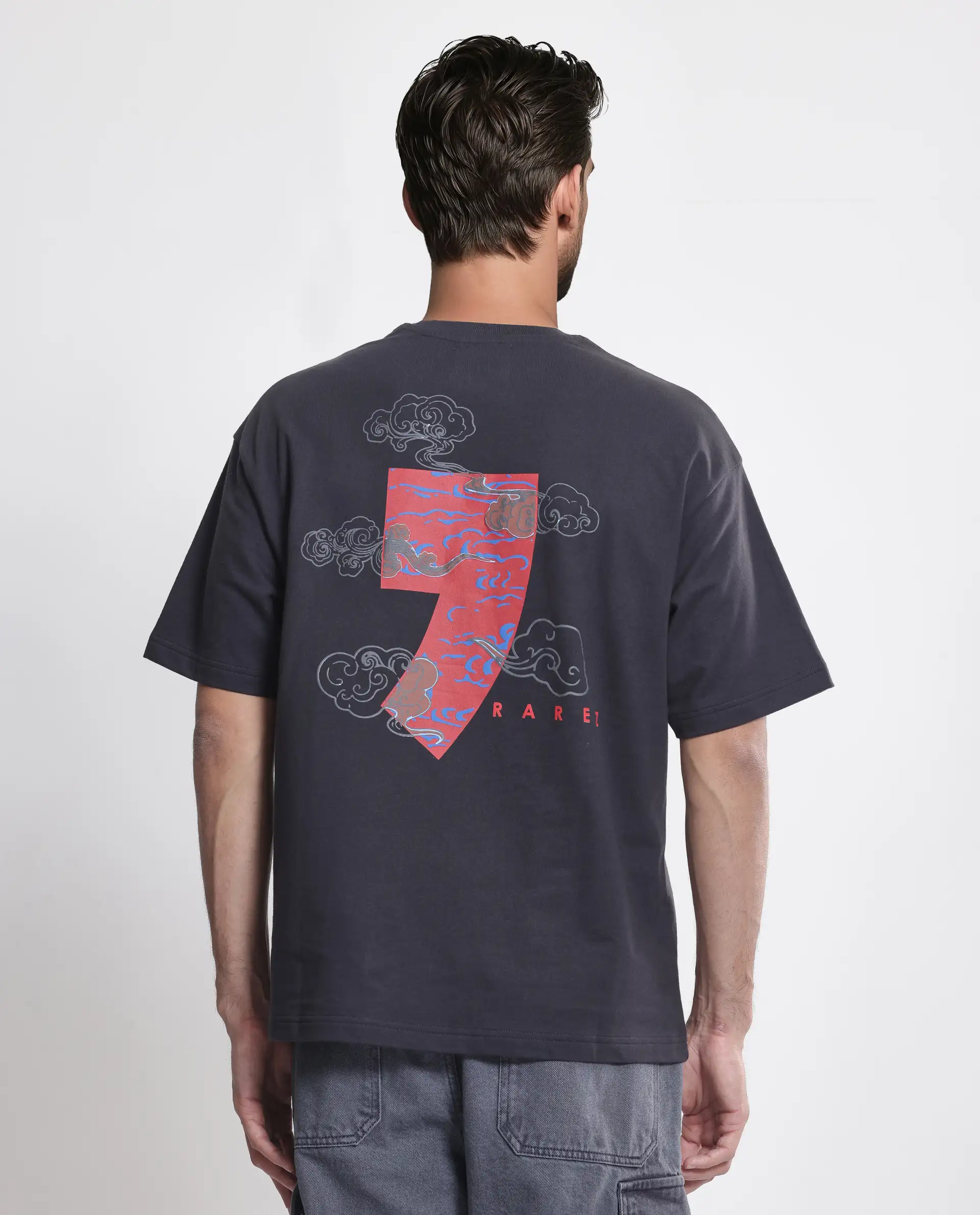 Rare Rabbit Men's Quote Dark Grey Cotton Graphic Print Oversized Fit Half Sleeve Crew Neck T-Shirt - Image 2