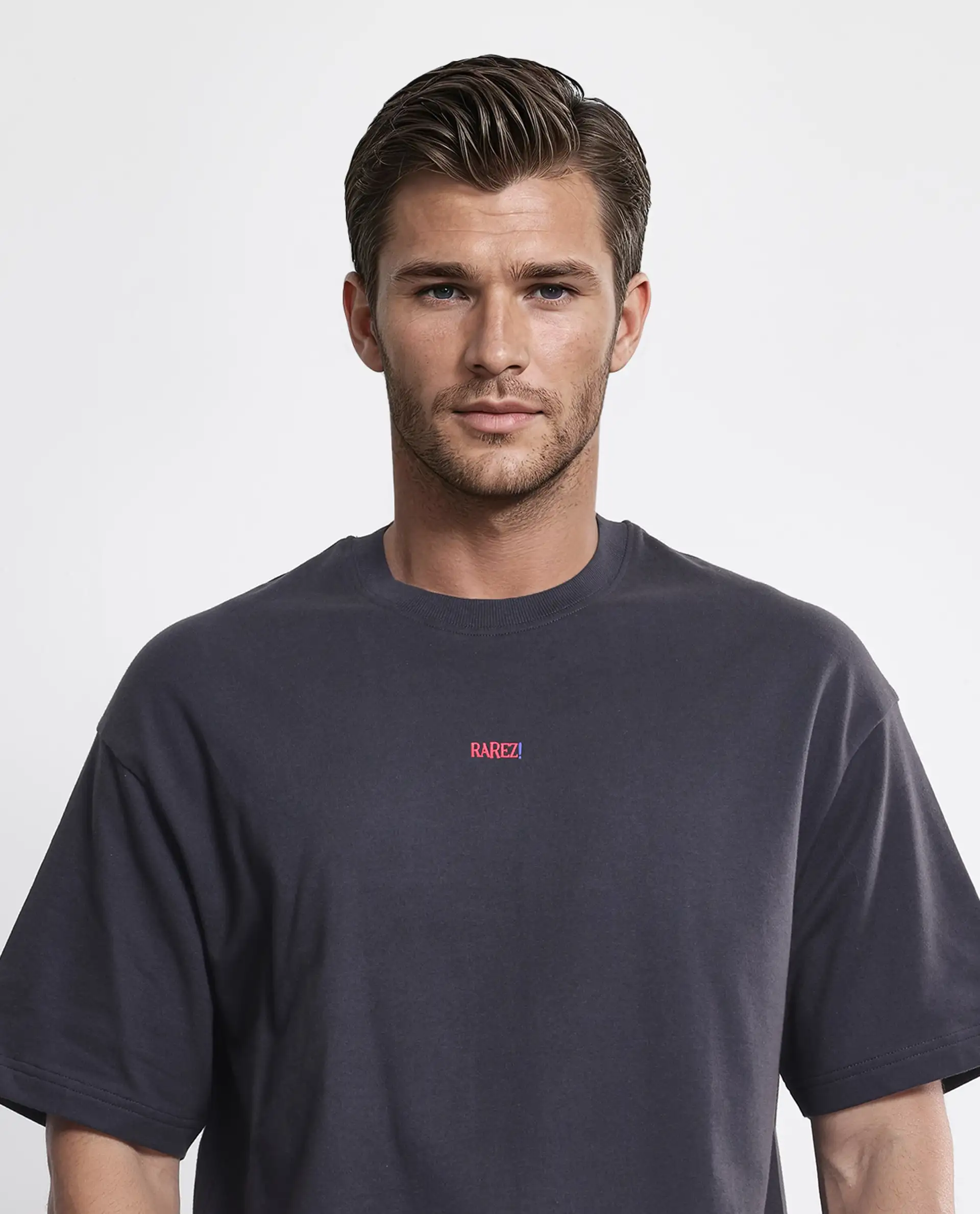 Rare Rabbit Men's Quote Dark Grey Cotton Graphic Print Oversized Fit Half Sleeve Crew Neck T-Shirt - Image 3